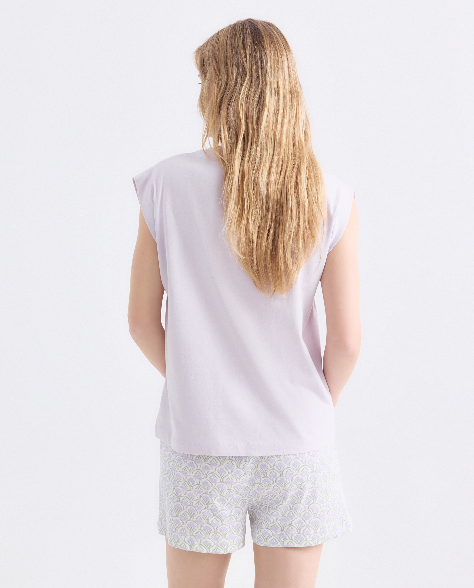 Pijama mujer corto algodón estampado Rosa claro-2
