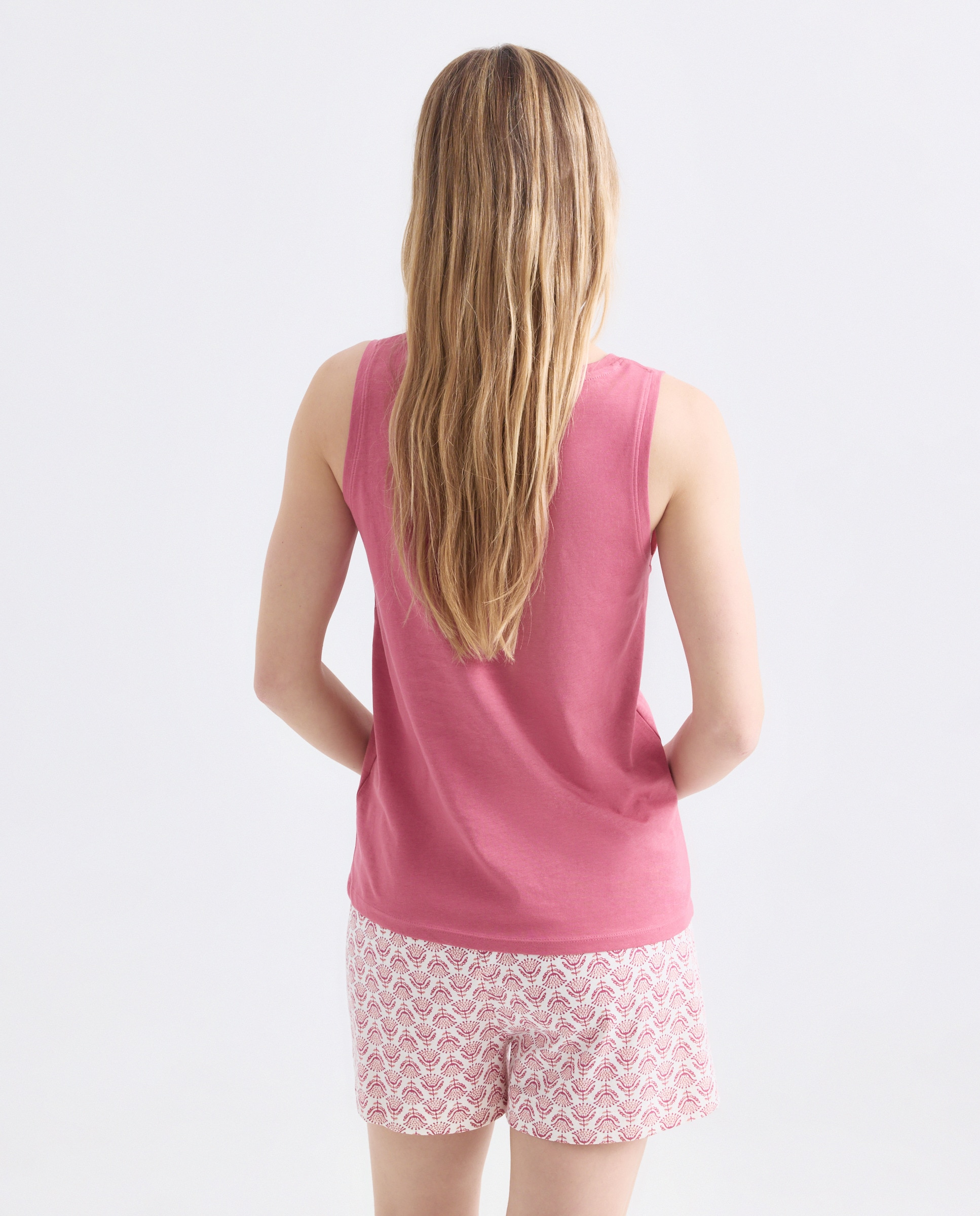 Pijama mujer corto algodón estampado Naranja quemado-2