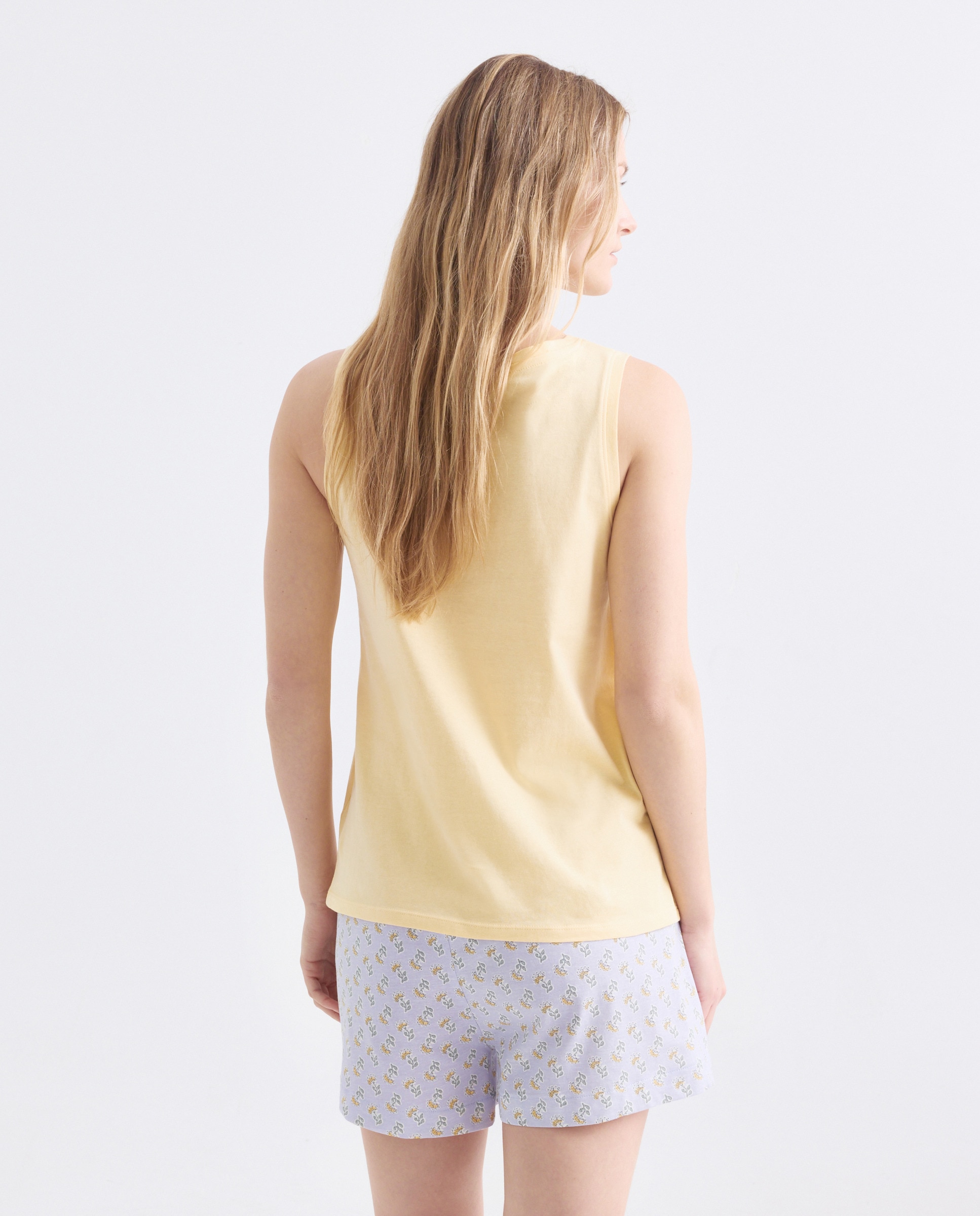 Pijama mujer corto algodón estampado 310 Amarillo claro-2
