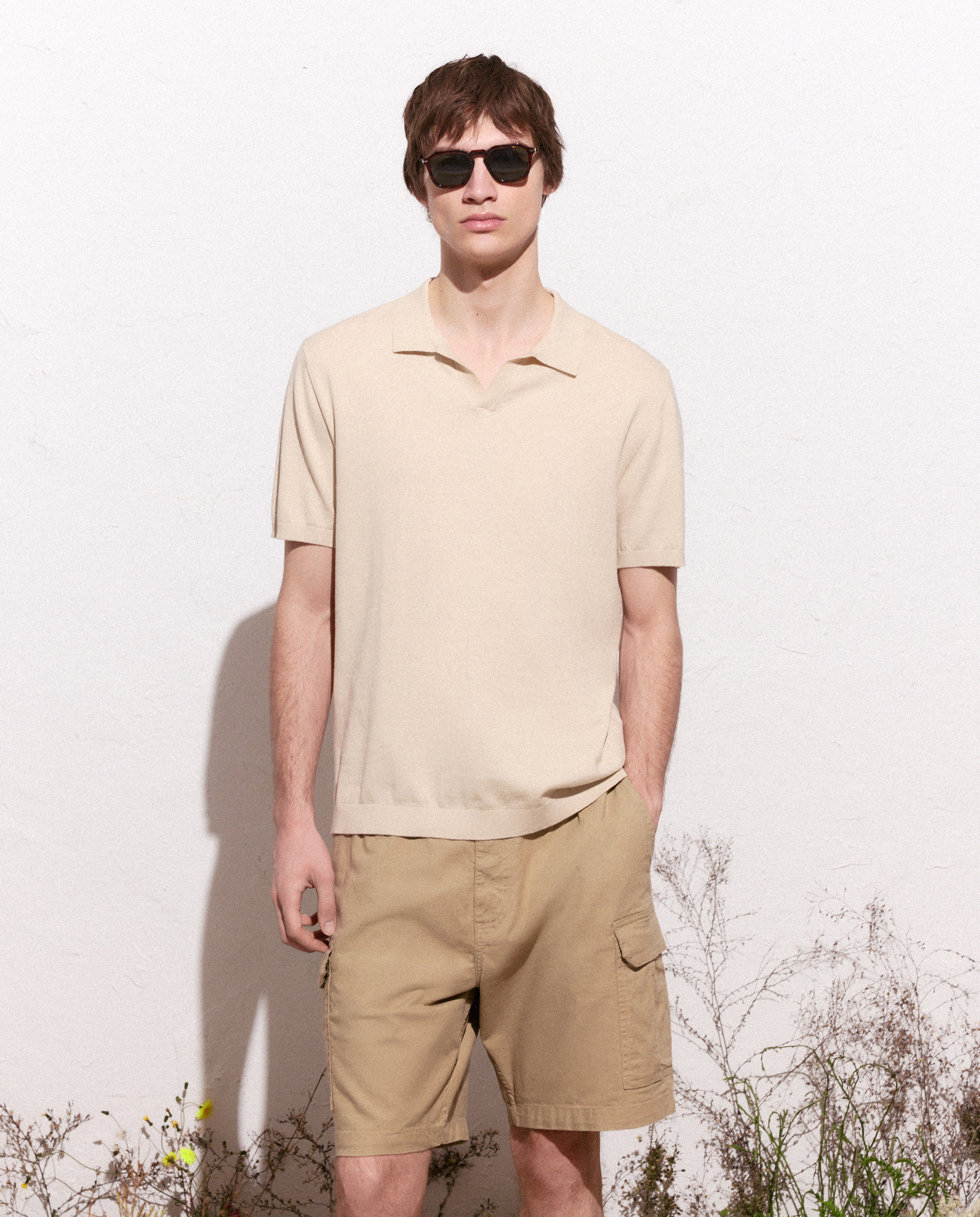 Polo de Tricot Fino com Manga Curta 120 Cru-2