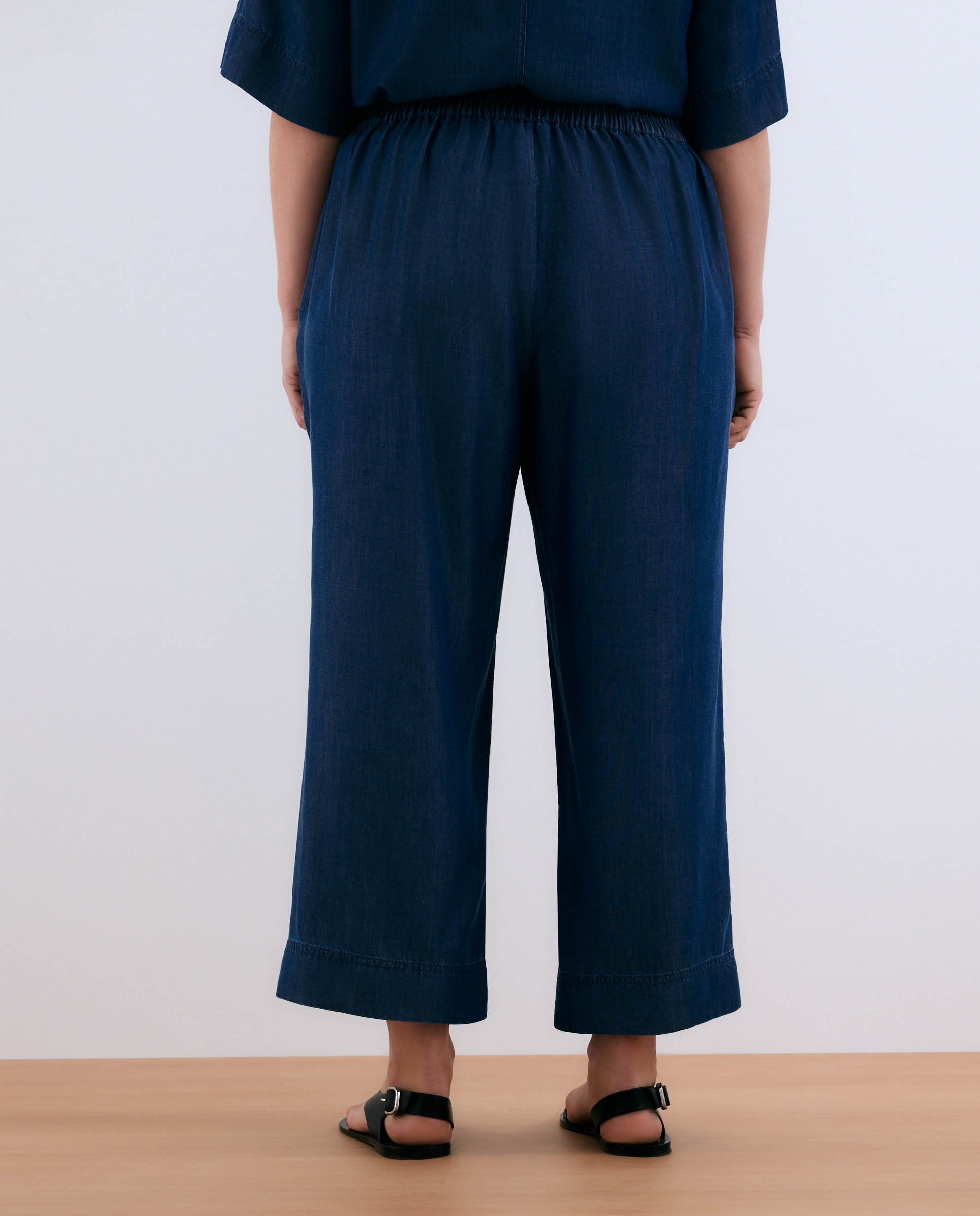 Calças Fluidas Cropped de Lyocell 400 Azul-3