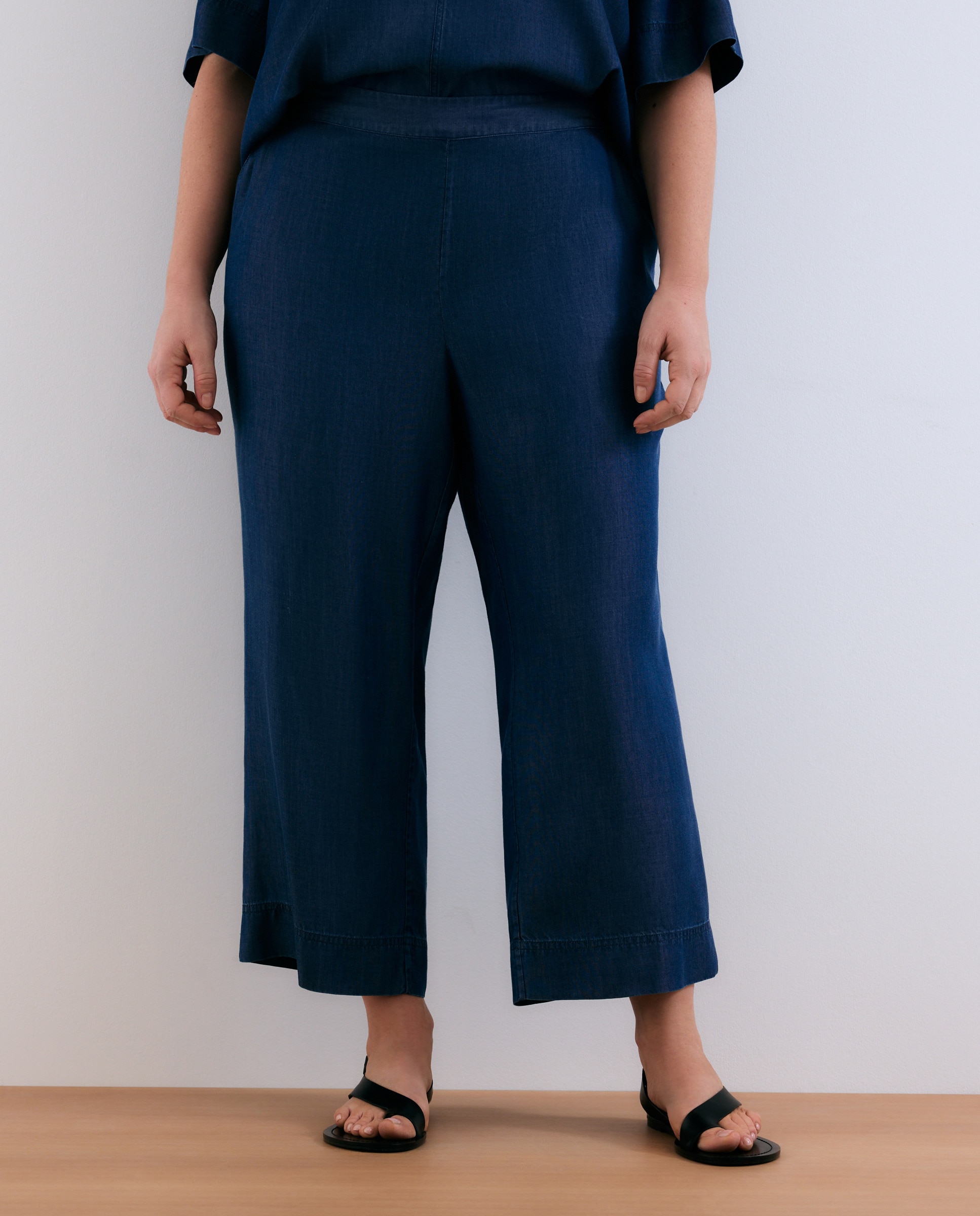 Calças Fluidas Cropped de Lyocell 400 Azul-2