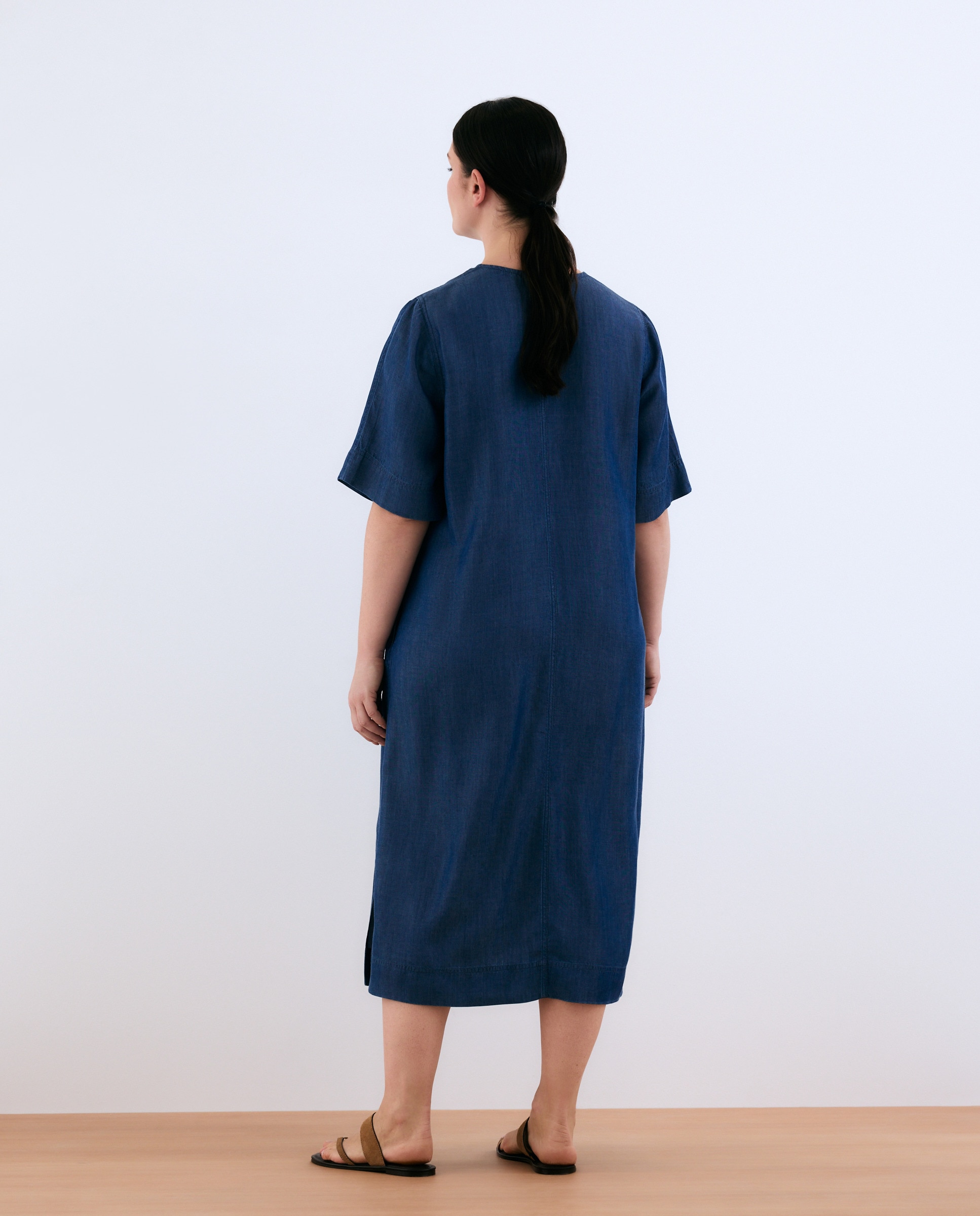 Vestido Midi Tipo Polo de Lyocell com Manga Curta 400 Azul-3