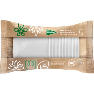 vasos compostables de papel blancos 115 cc paquete 10 unidades - El Corte Ingles