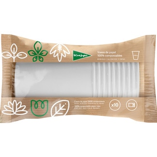 vasos compostables de papel blancos 210 cc paquete 10 unidades - El Corte Ingles