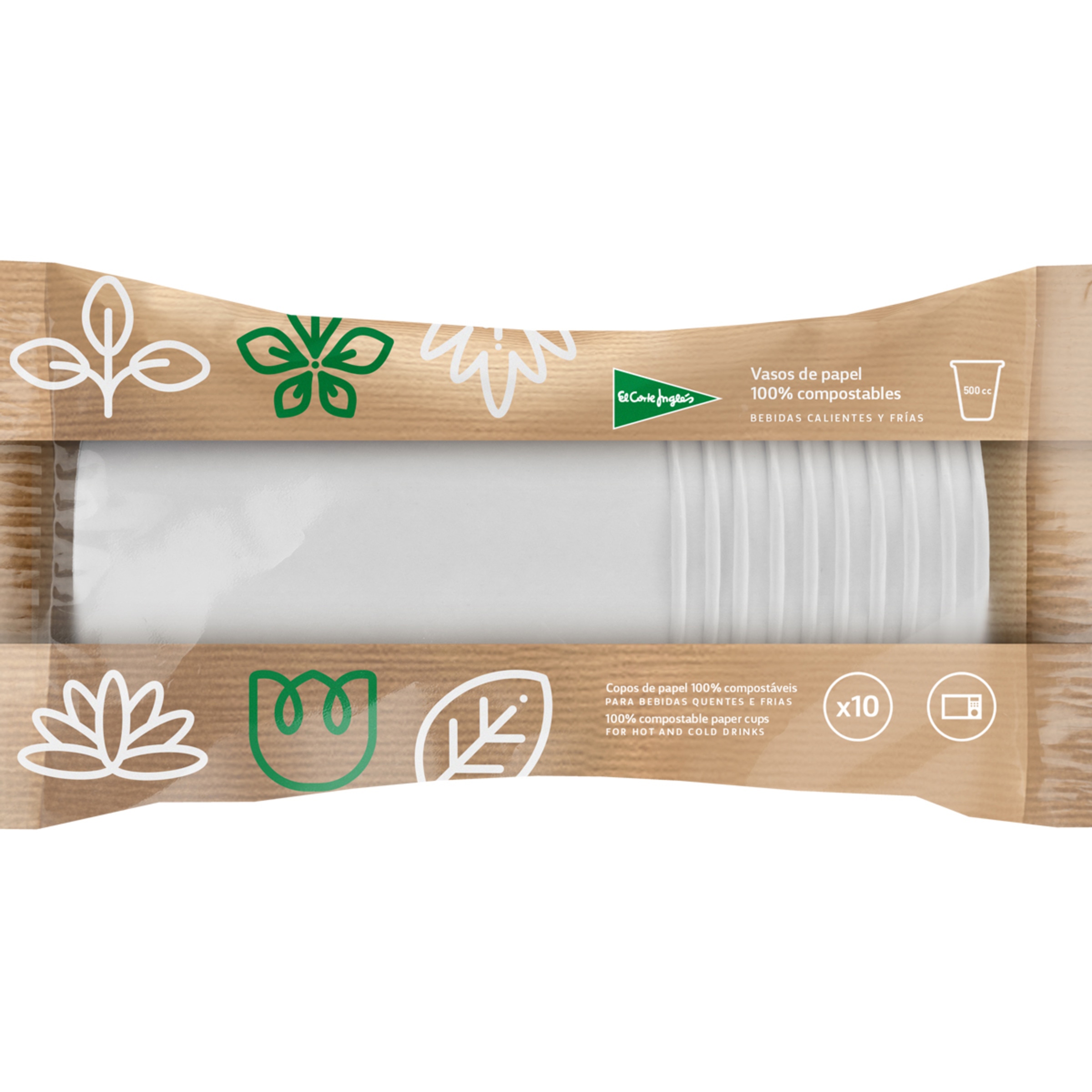 vasos compostables de papel blancos 550 cc paquete 10 unidades