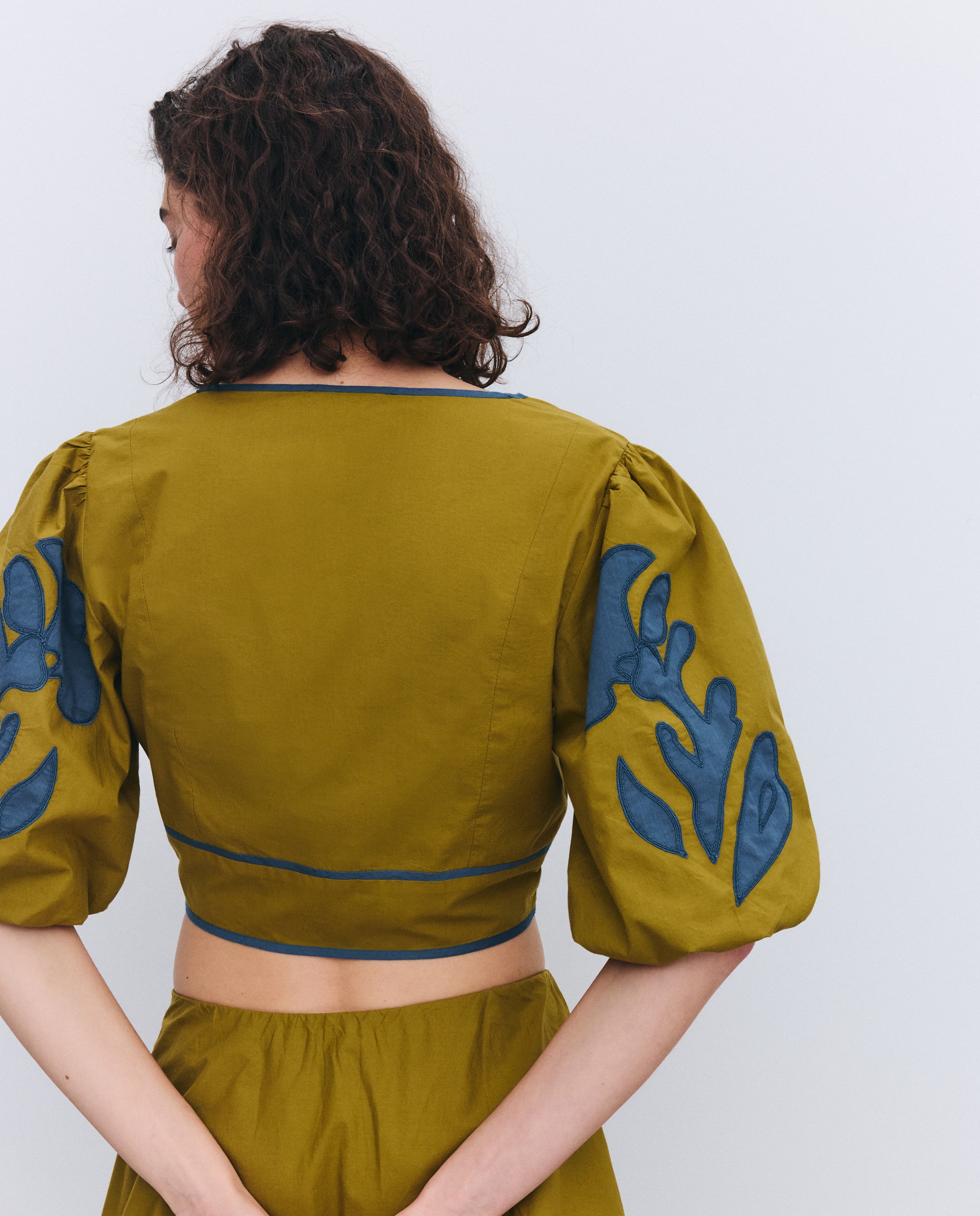Blusa de Manga Curta com Bordados nas Mangas Pistácio-2