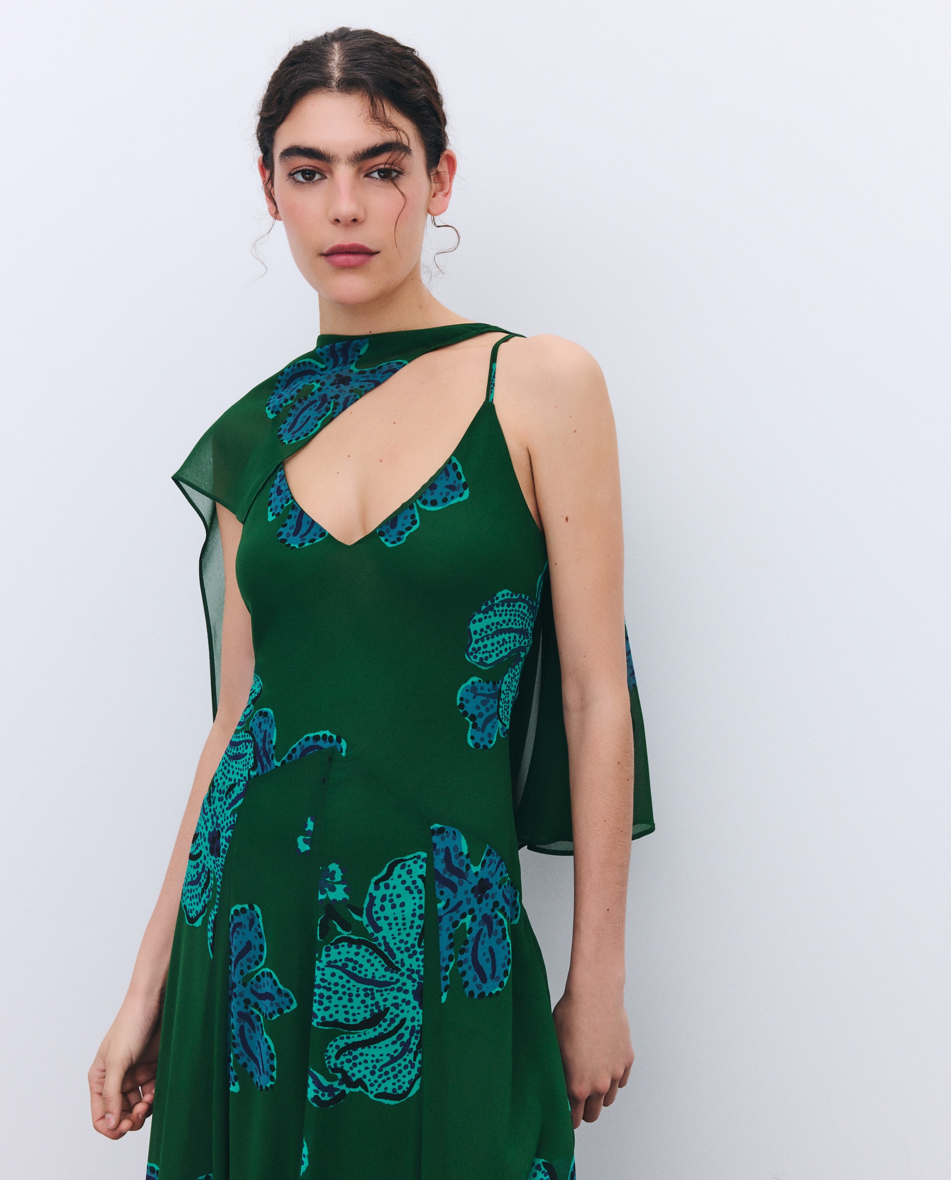 Vestido Estampado Comprido com Alças Verde-2