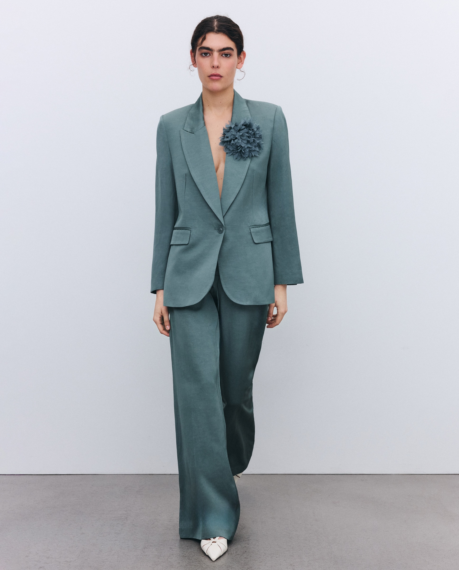 Calças de Fato Acetinadas Verde-1