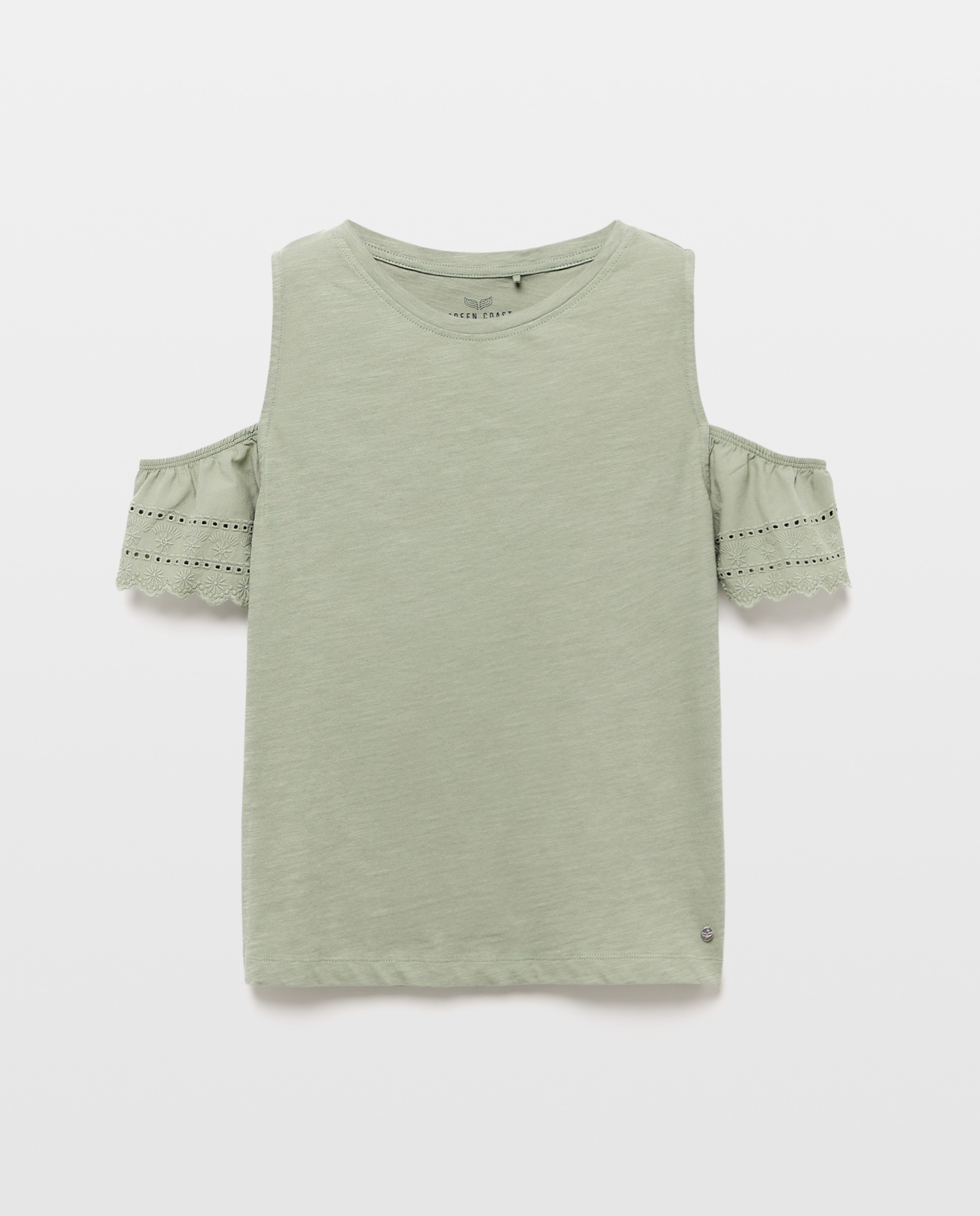 T-shirt com Cut Out de Bordado Suíço 520 Caqui-4