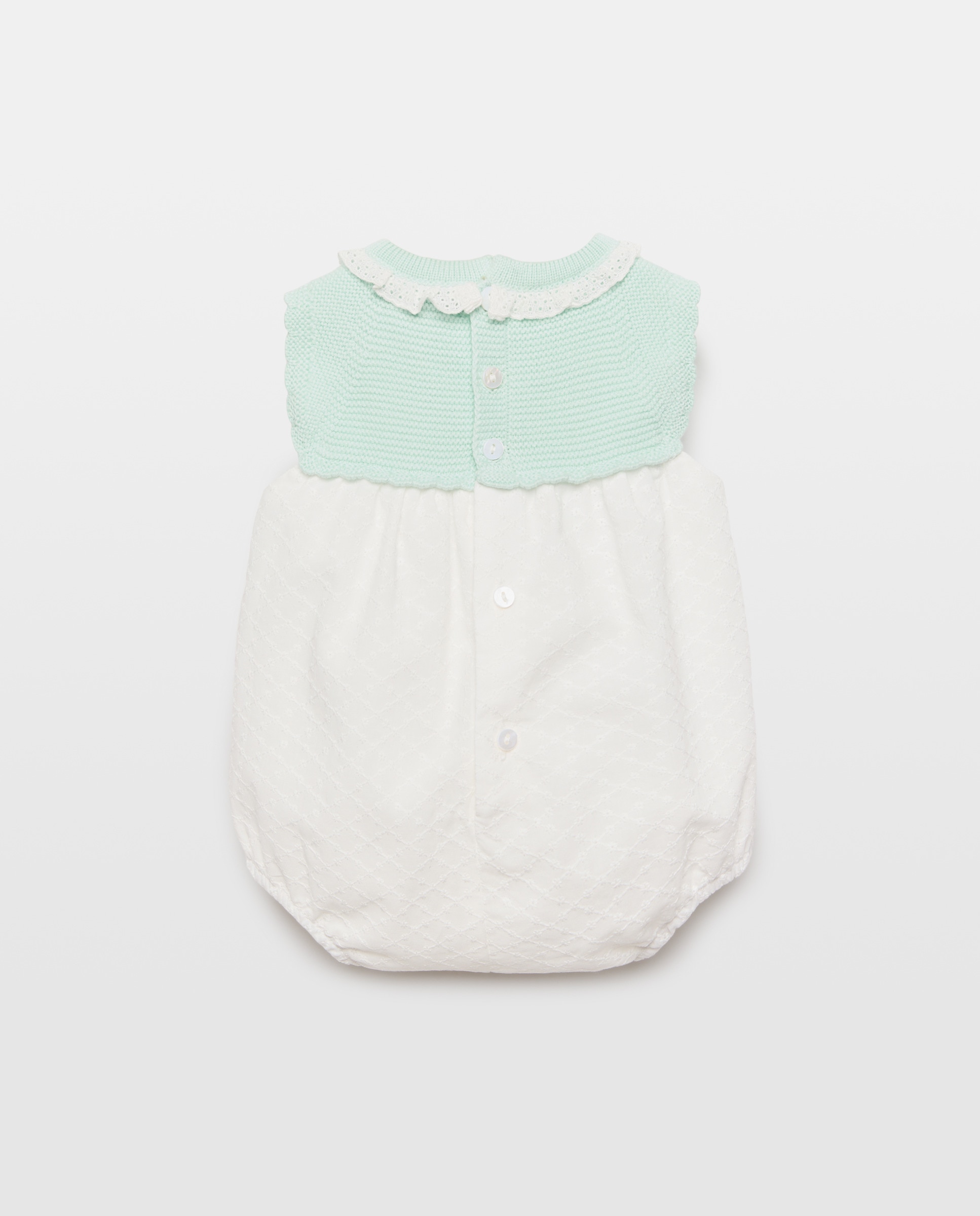 Babygrow de Tricot de Bebé com Manga Curta e Bordado Suíço Coconut El Corte Inglés 582 Verde Água-2