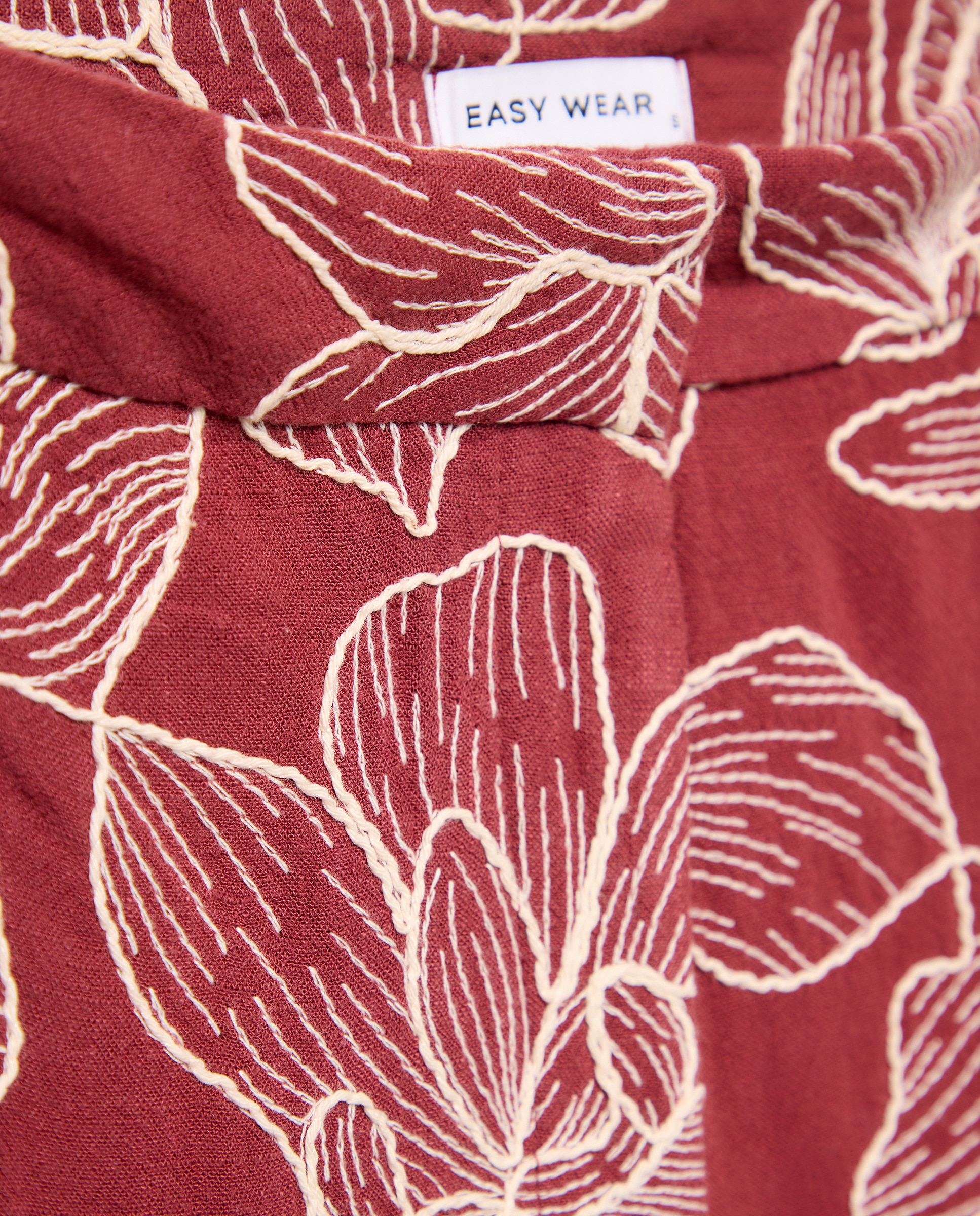 Calças Culotte de Linho com Bordado Castanho-5