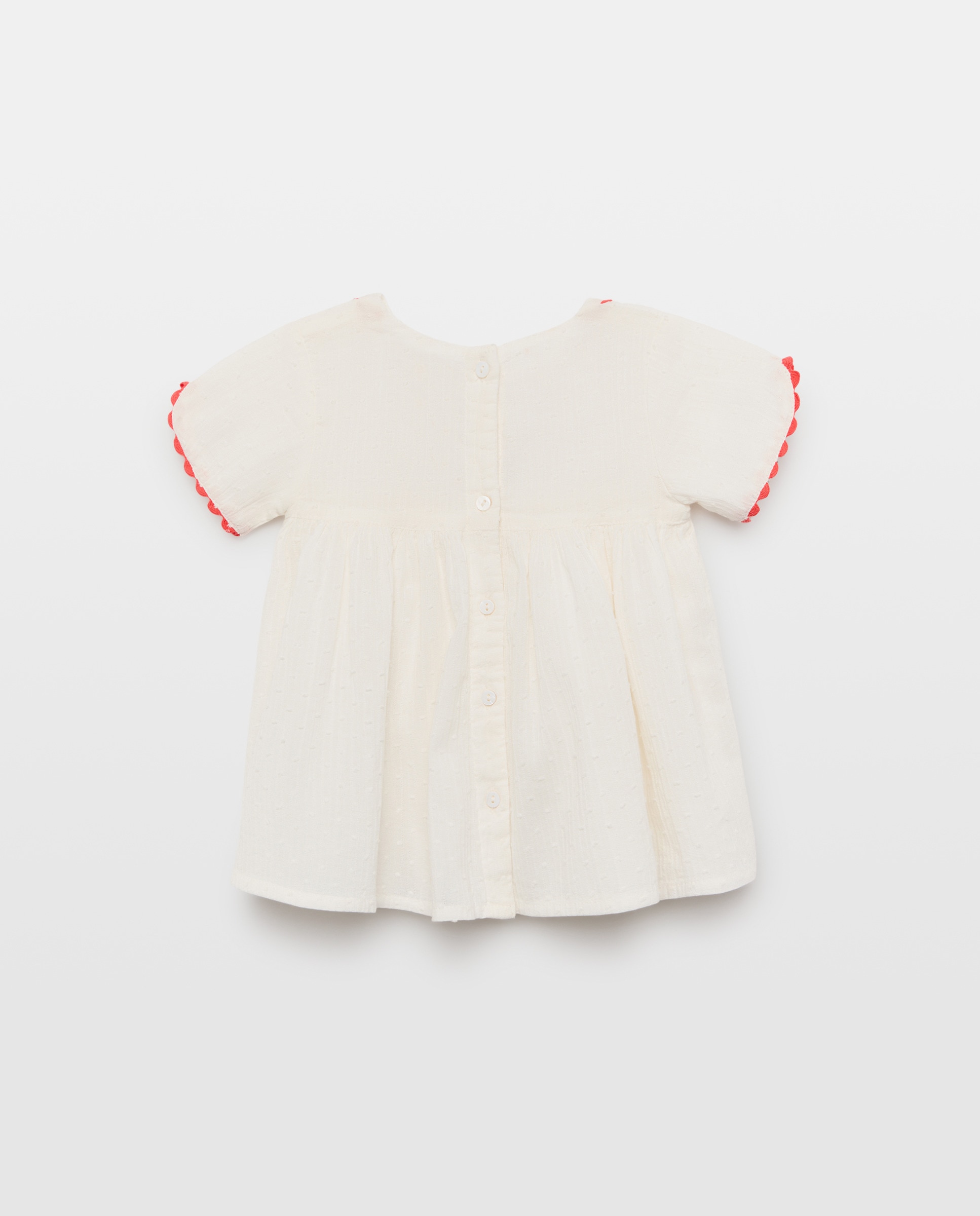 Vestido de Bebé com Manga Curta e Bolso e Sem Cueca 120 Cru-2