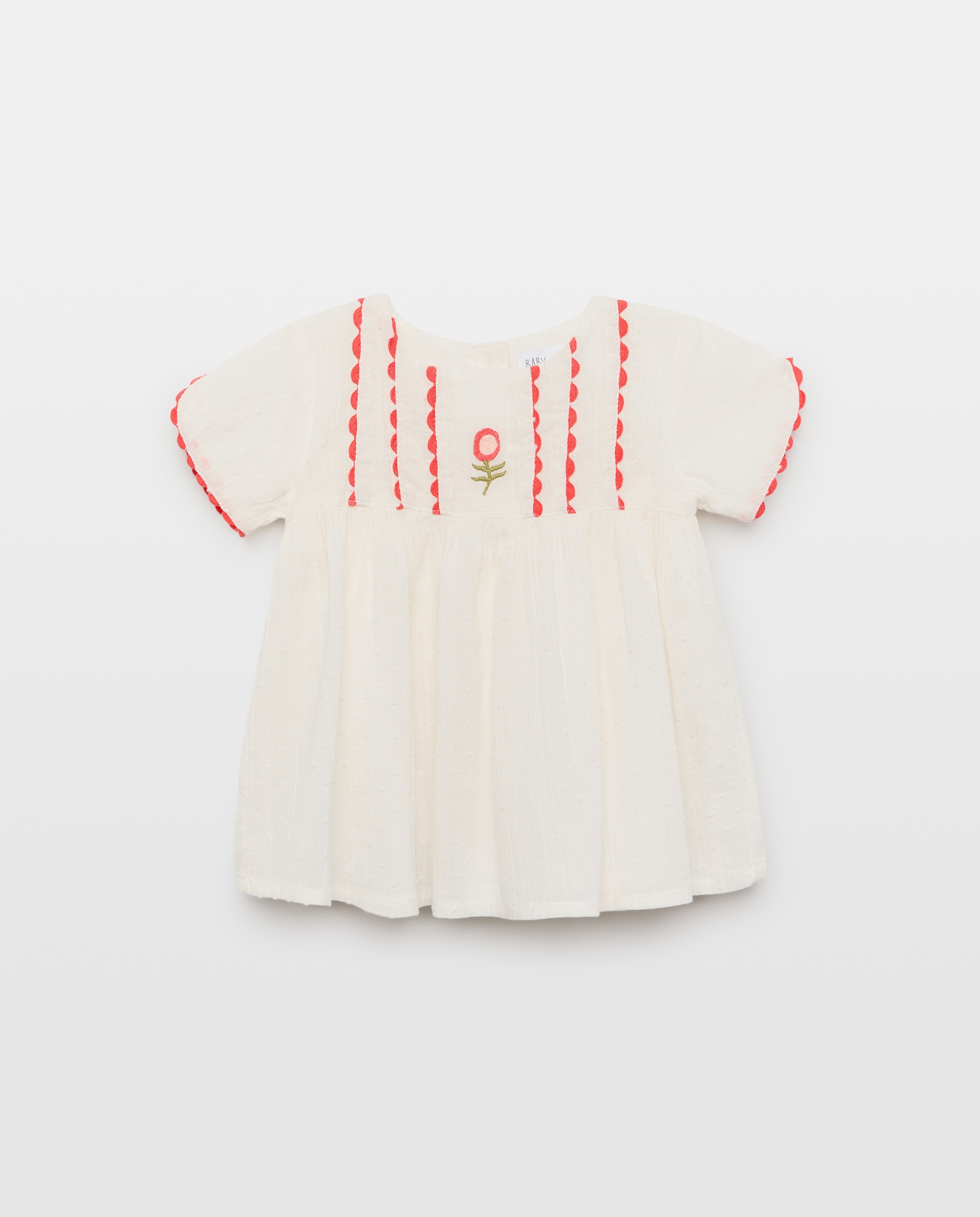 Vestido de Bebé com Manga Curta e Bolso e Sem Cueca 120 Cru-1