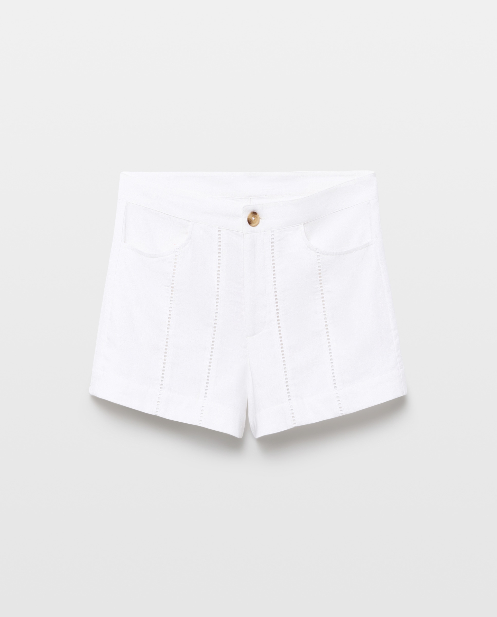 Bermuda de mujer bordada con lino Blanco-4