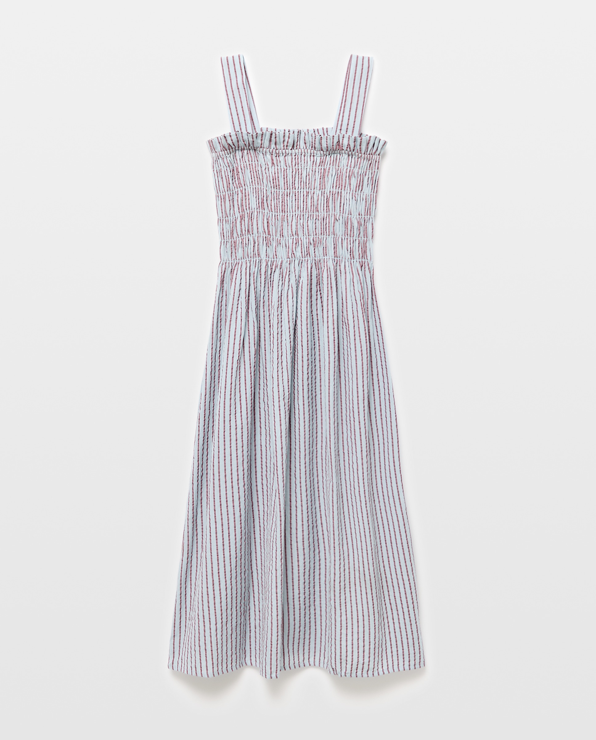 Vestido de mujer con pechera fruncida de rayas Rosa-4