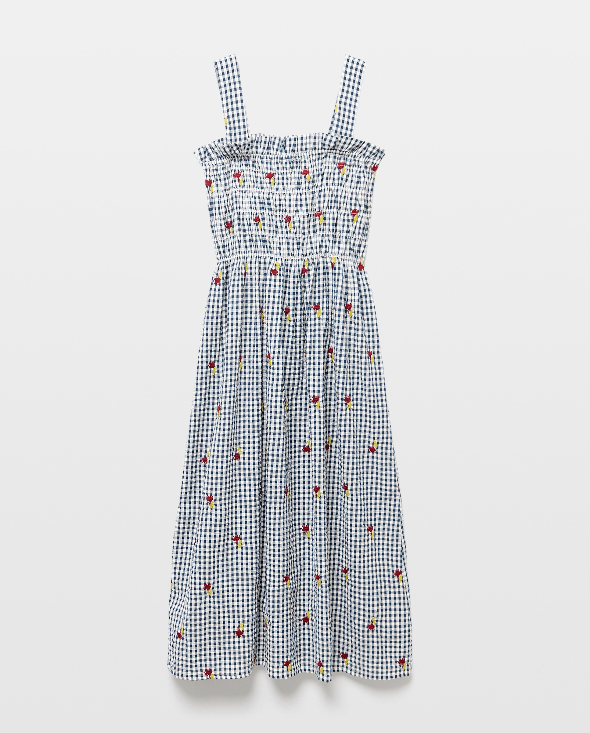 Vestido de mujer de cuadros con bordado Negro-4