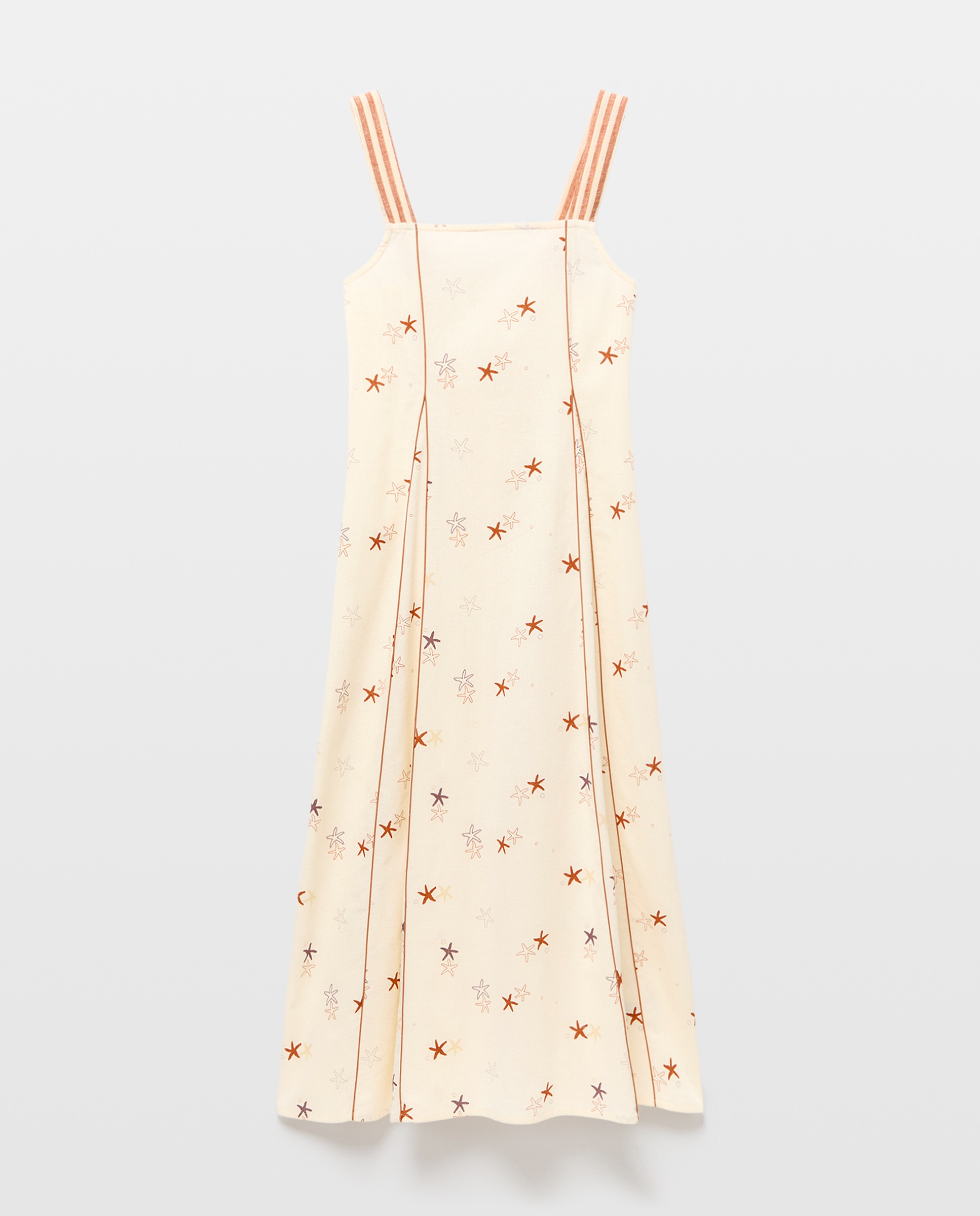 Vestido de mujer estampado con lino Marrón-4
