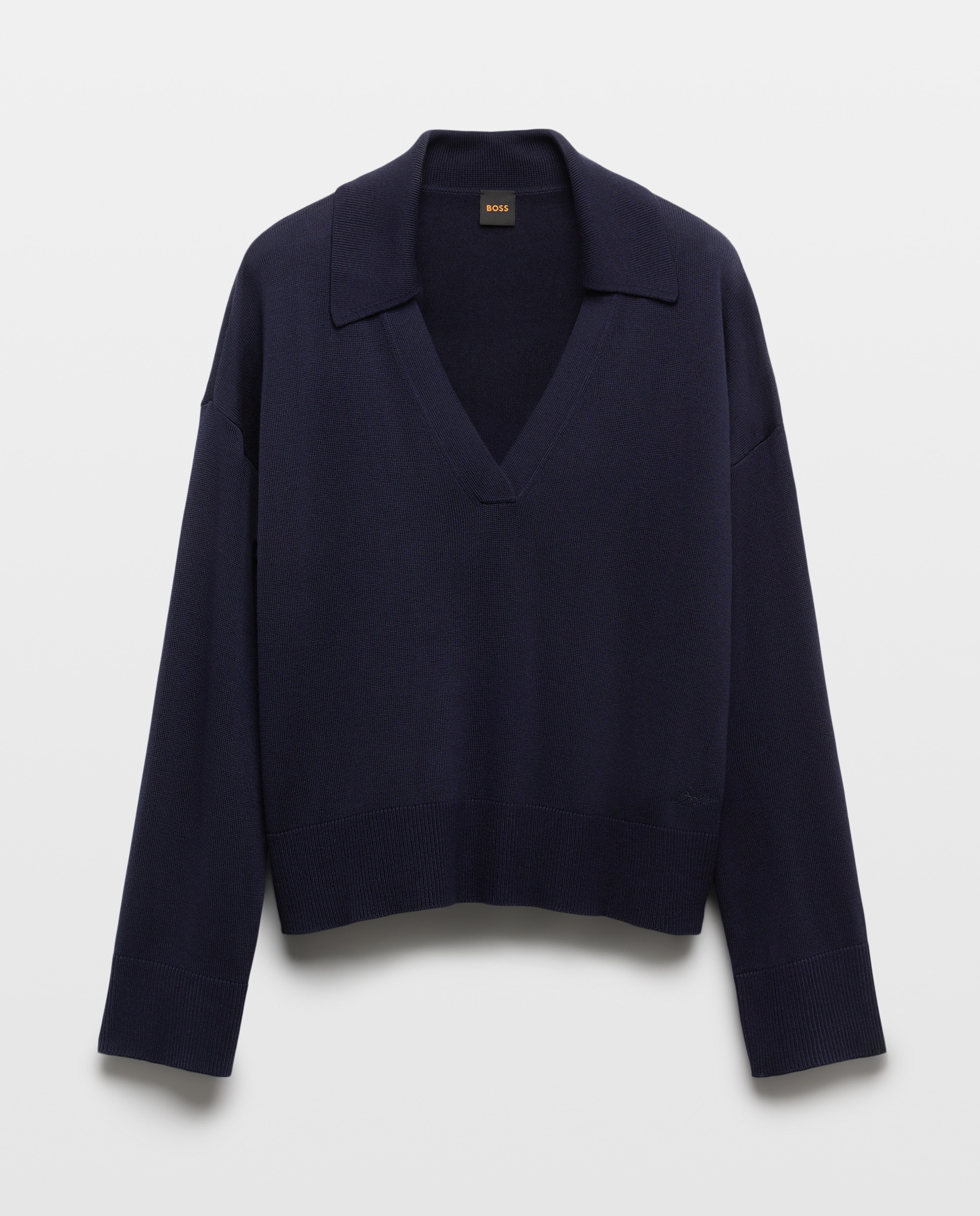 Camisola de Malha com Manga Comprida e Decote em Bico Azul-4