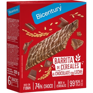 barritas de cereales y chocolate con leche 74% choco 6 unidades estuche 120 g - Bicentury