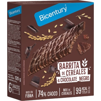 barritas de cereales y chocolate negro 74% choco 6 unidades estuche 120 g - Bicentury