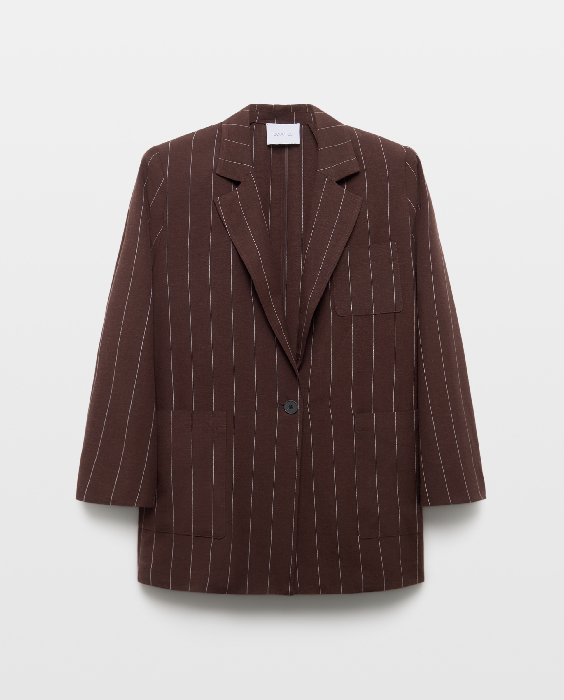 Blazer com Manga Comprida e Bolsos Castanho-5