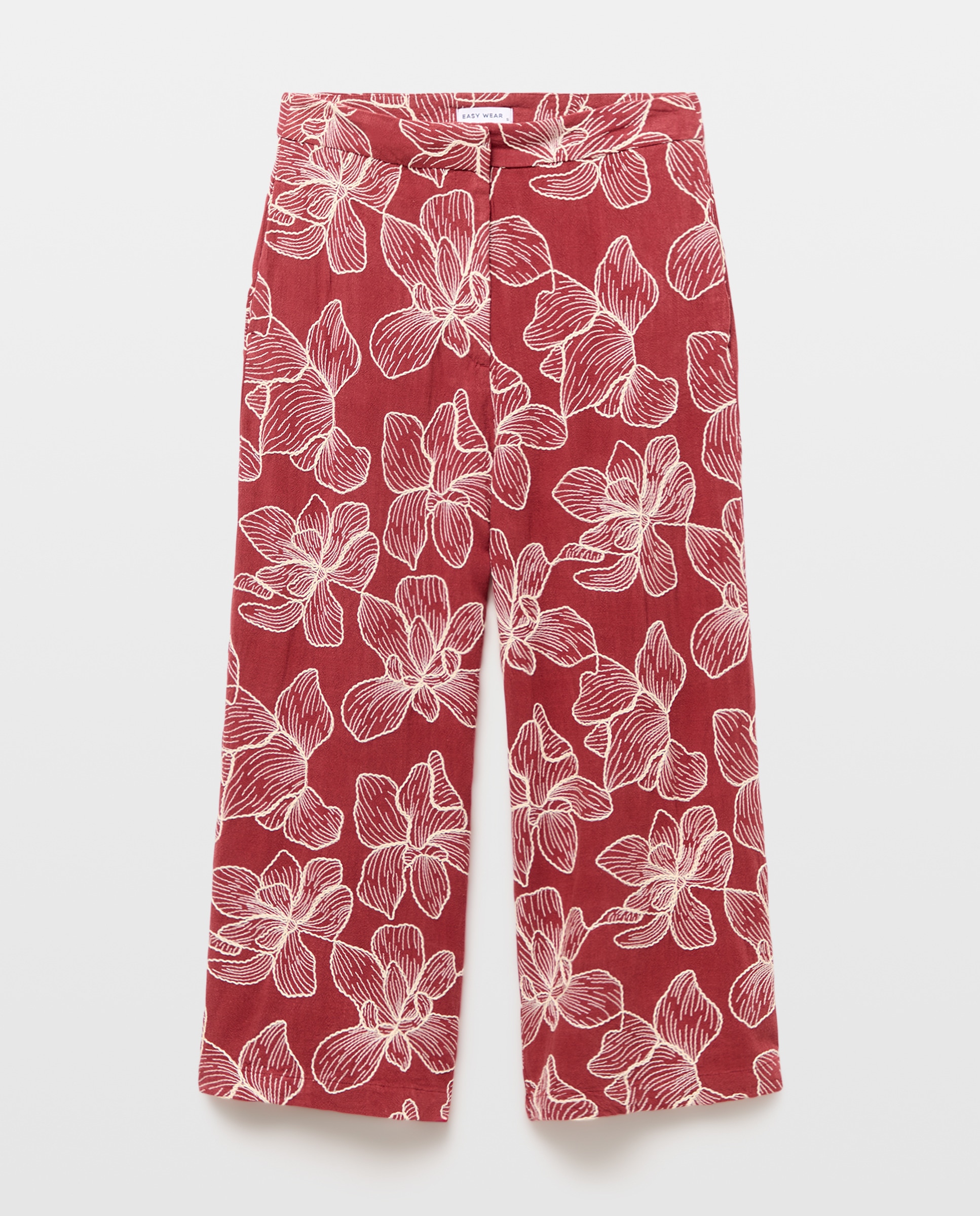 Calças Culotte de Linho com Bordado Castanho-4