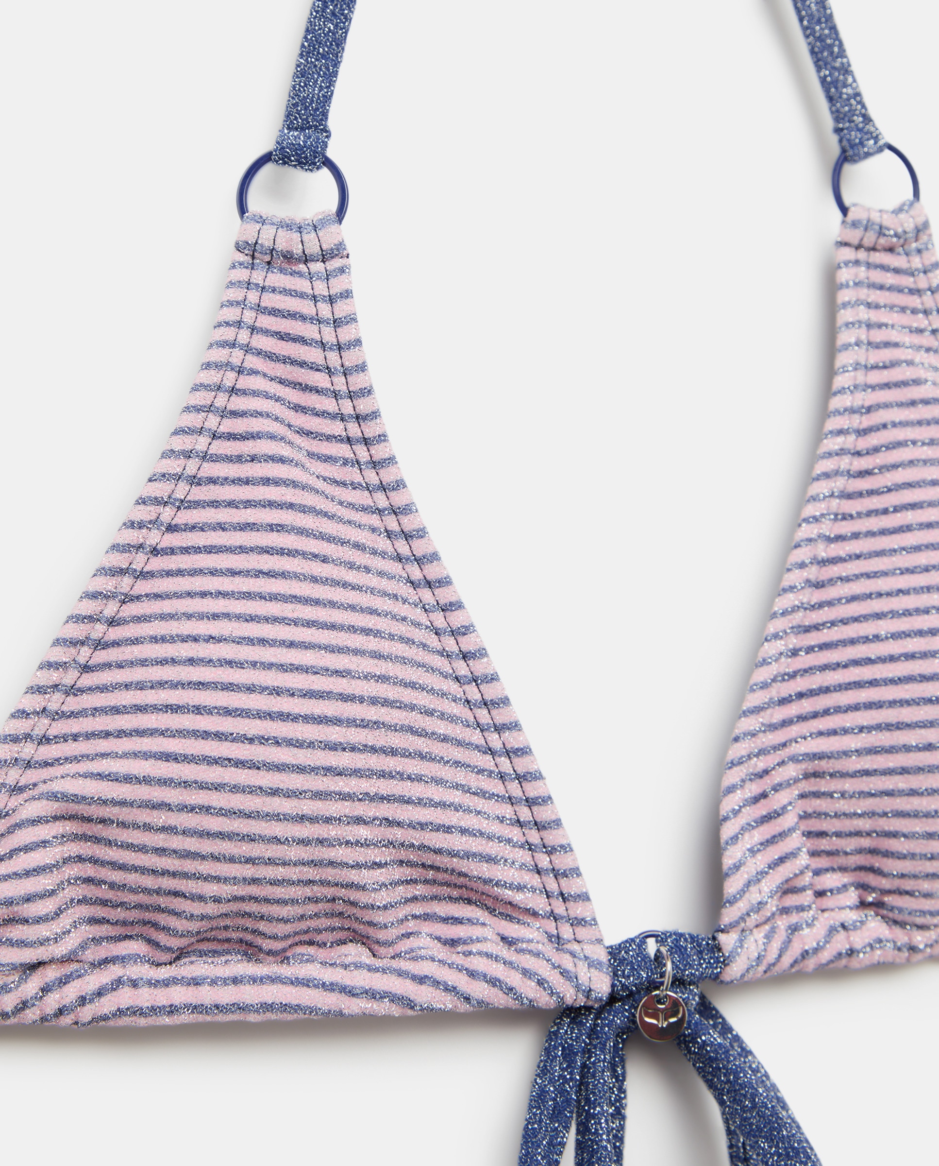 Top de Biquíni às Riscas de Fio Metalizado com Argola 200 Rosa-5