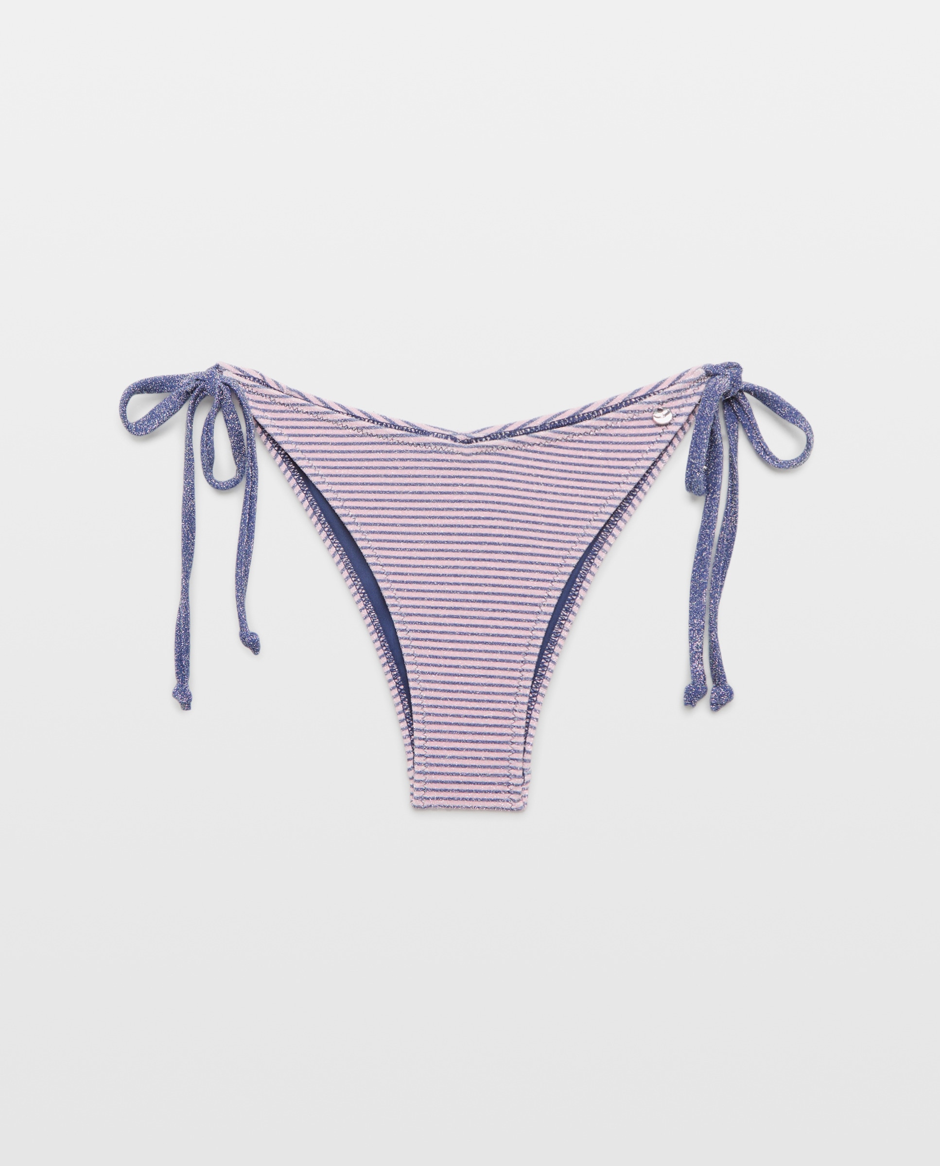 Tanga às Riscas de Fio Metalizado com Argola 200 Rosa-4