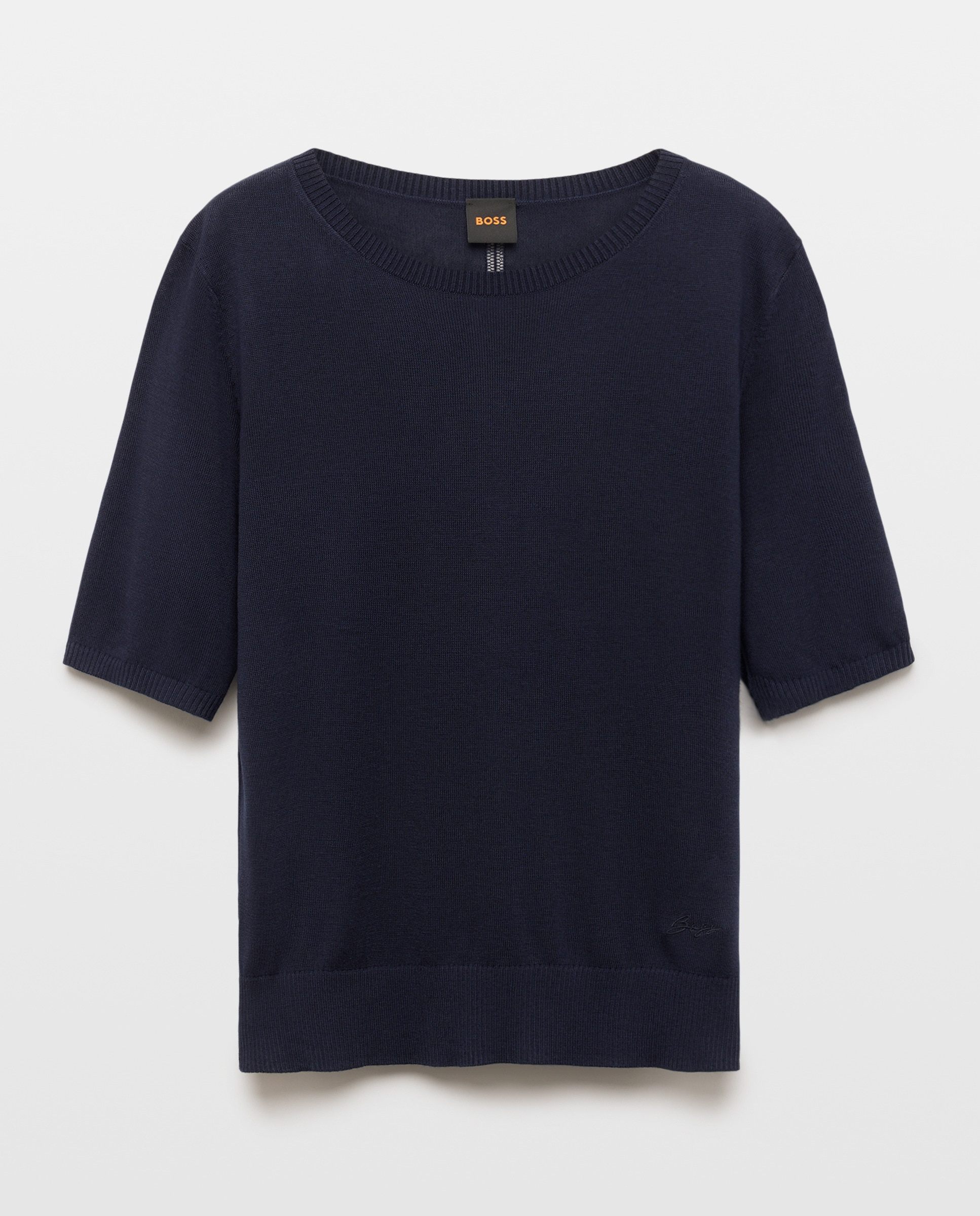 Camisola de Malha com Manga Curta e Decote Redondo Azul-4