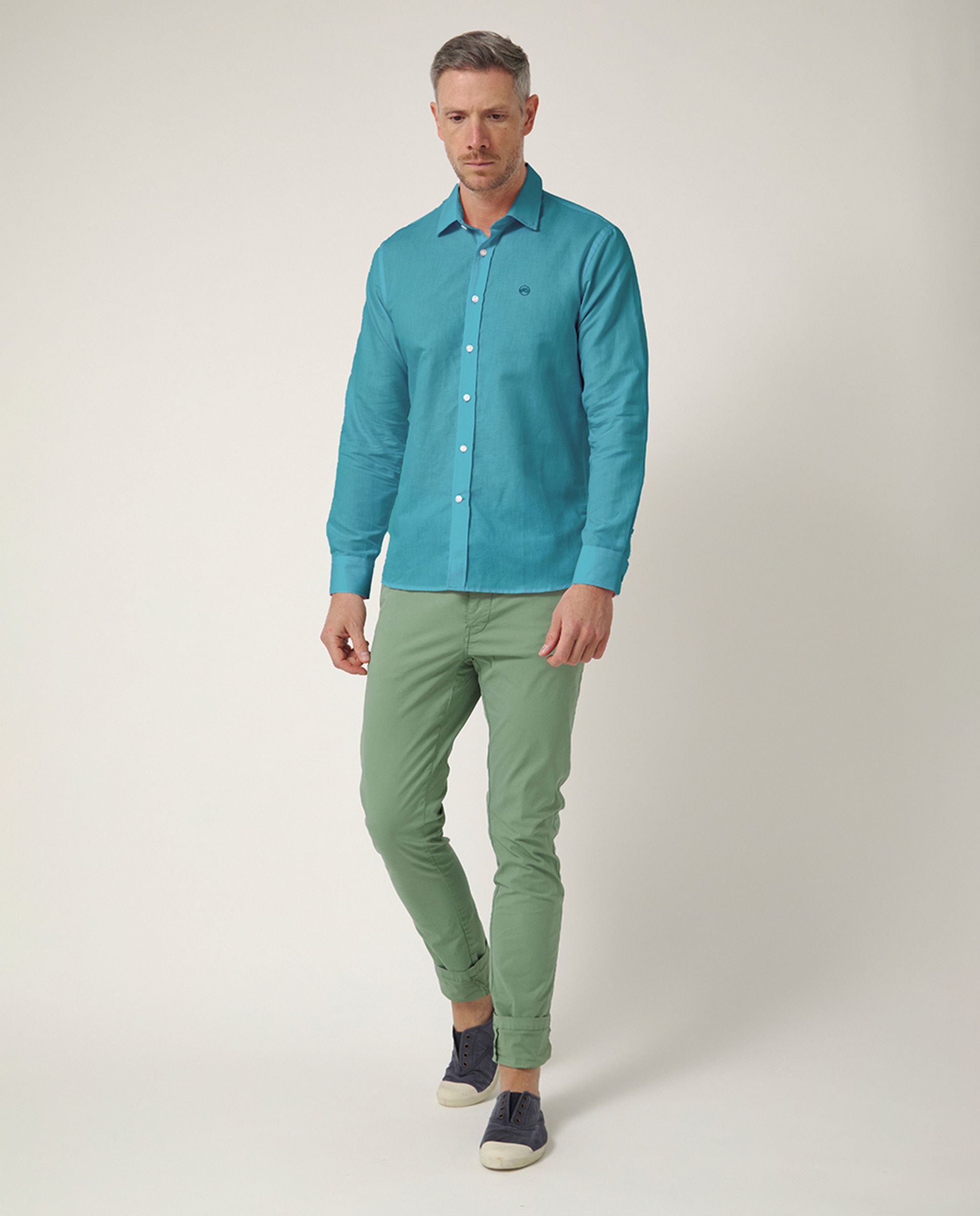 Camisa de Manga Comprida com Logótipo Bordado Azul-5