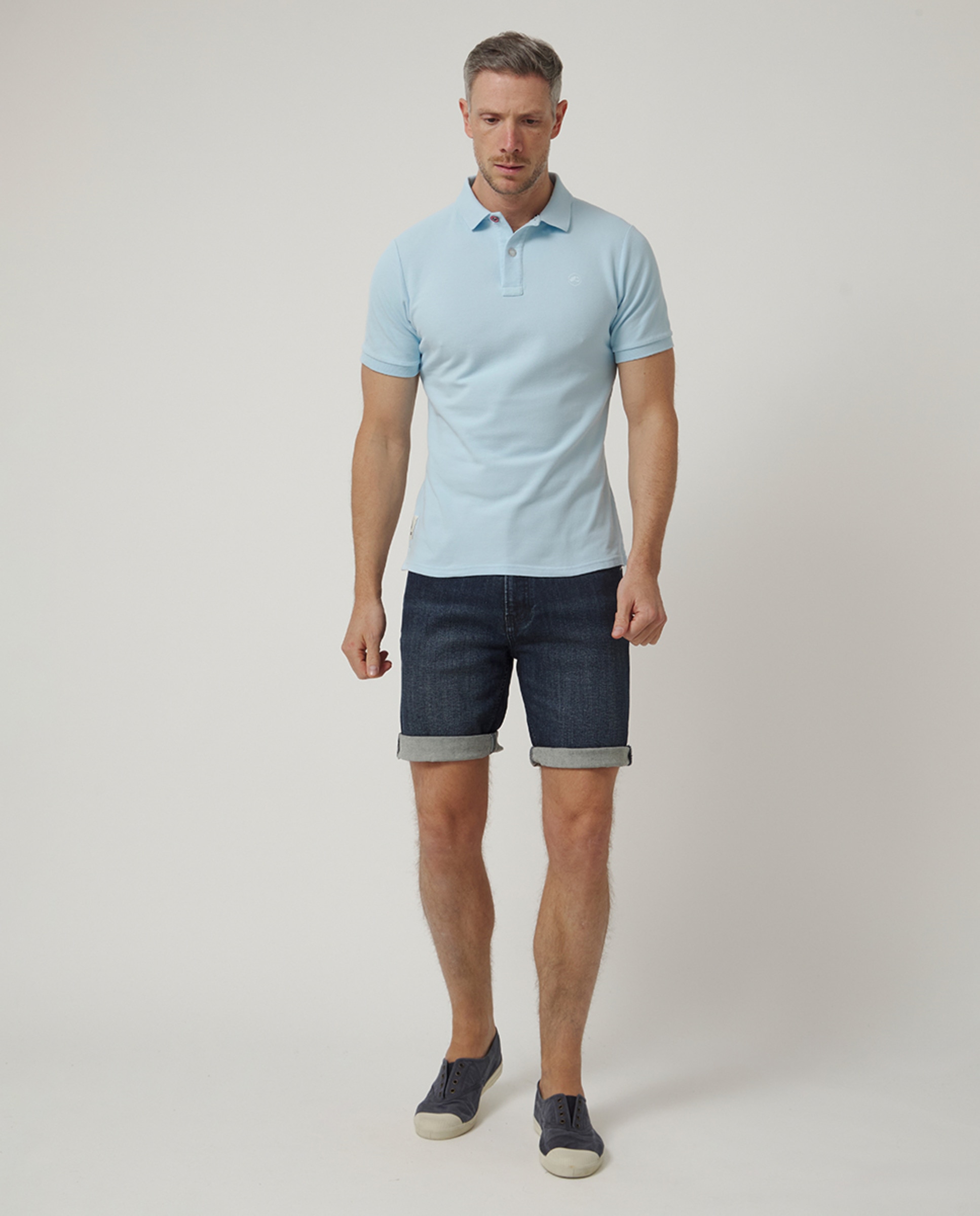 Polo de Manga Curta com Logótipo Bordado Azul-claro-5