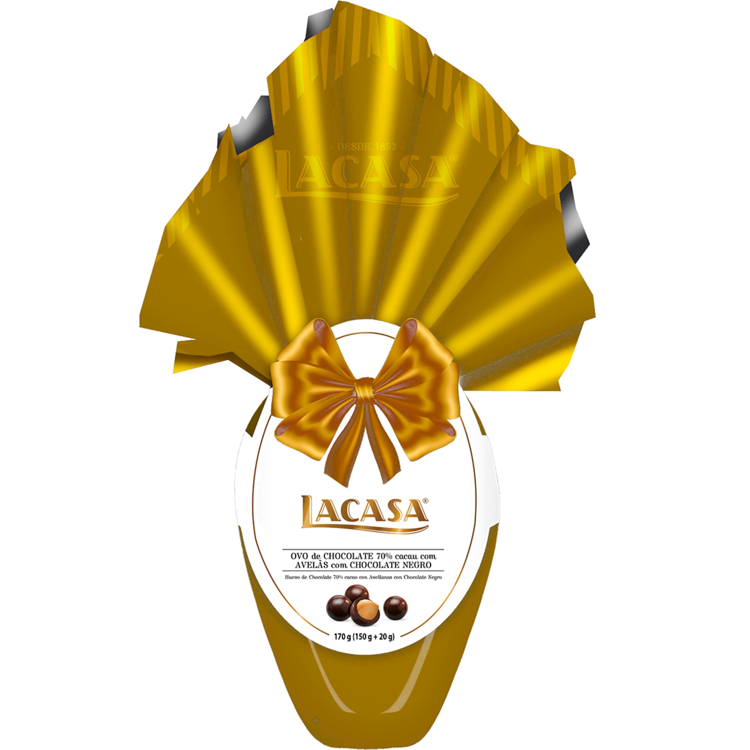 Ovo de Chocolate 70% com Avelãs embalagem 170 g