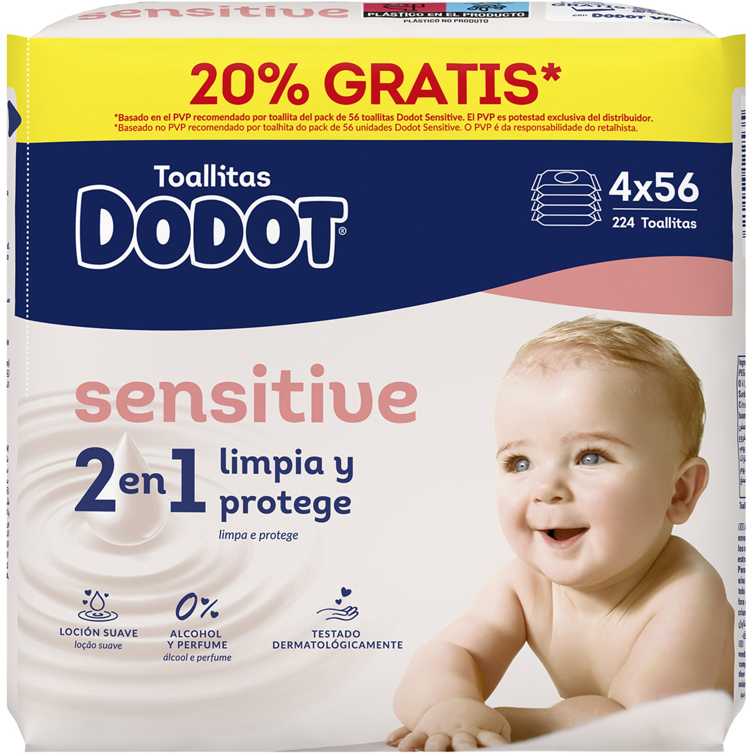 toallitas infantiles Sensitive sin perfume pack 4 x 56 unidades envase 224 unidades
