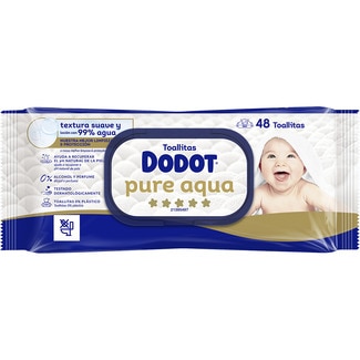 toallitas infantiles Aqua Pure con algodón paquete 48 unidades 0% perfume, alcohol y plástico - Dodot