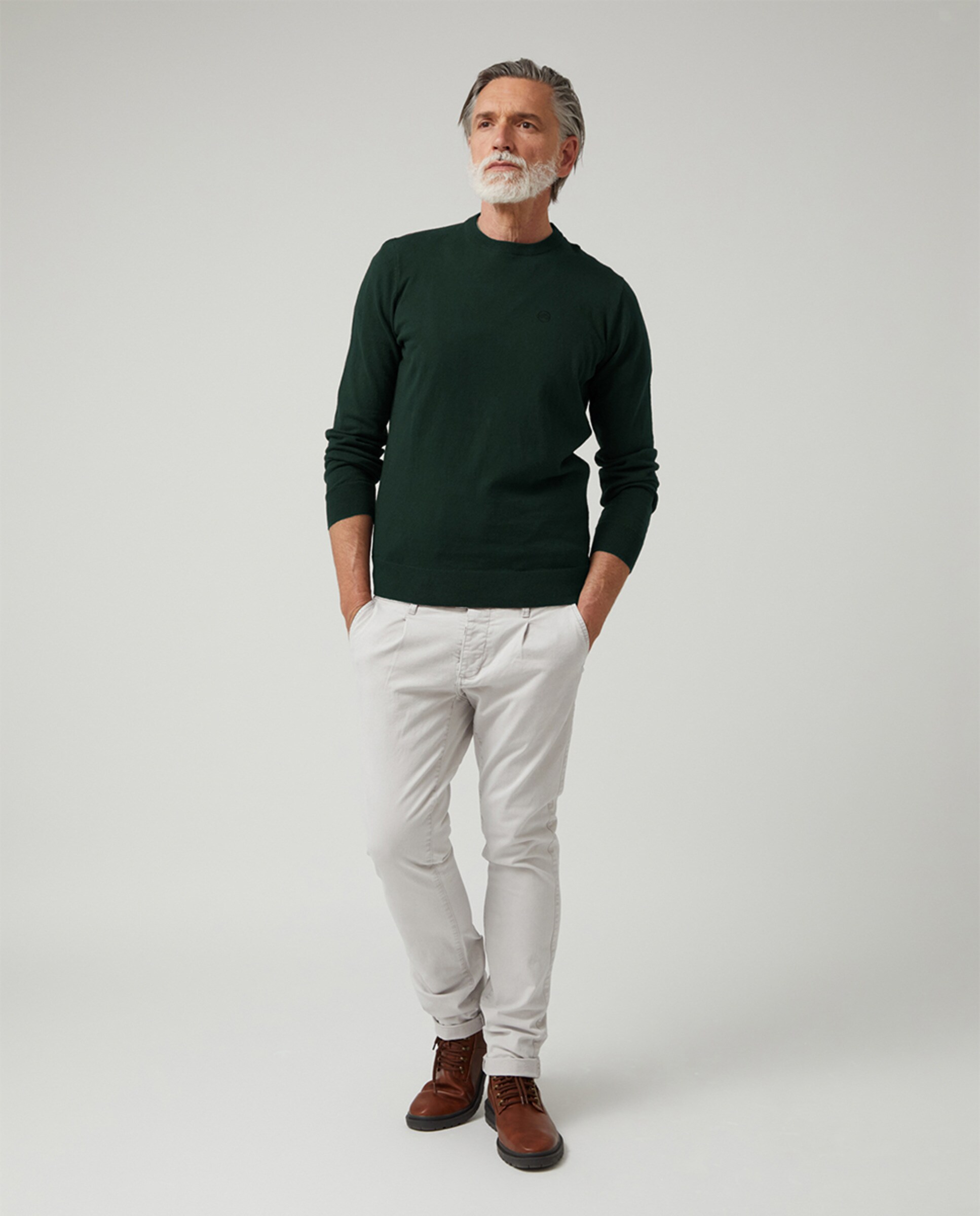 Camisola de Malha Básica com Decote Redondo Verde-escuro-4
