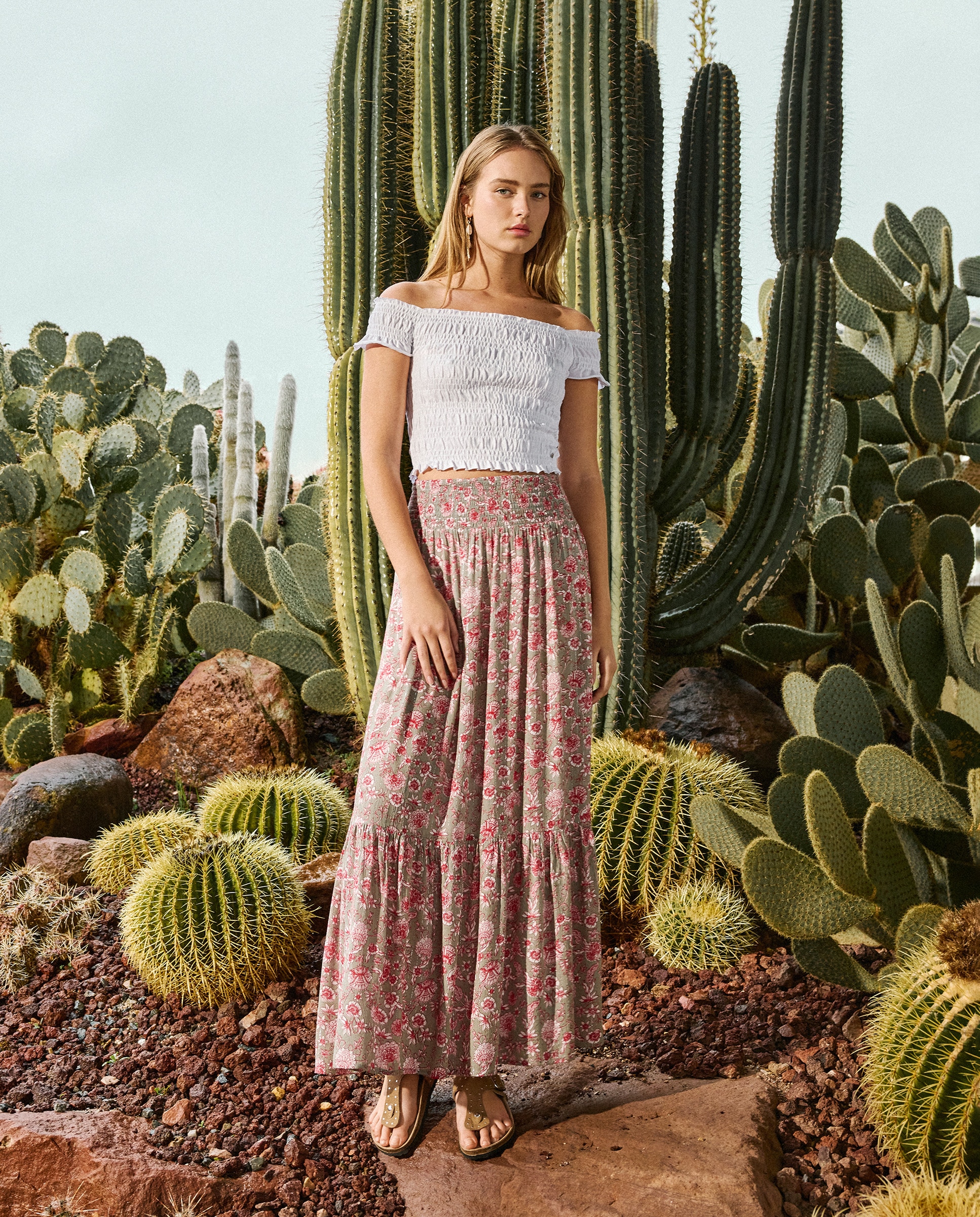 Imagem 0 de Saia Comprida com Estampado e Fio Metalizado