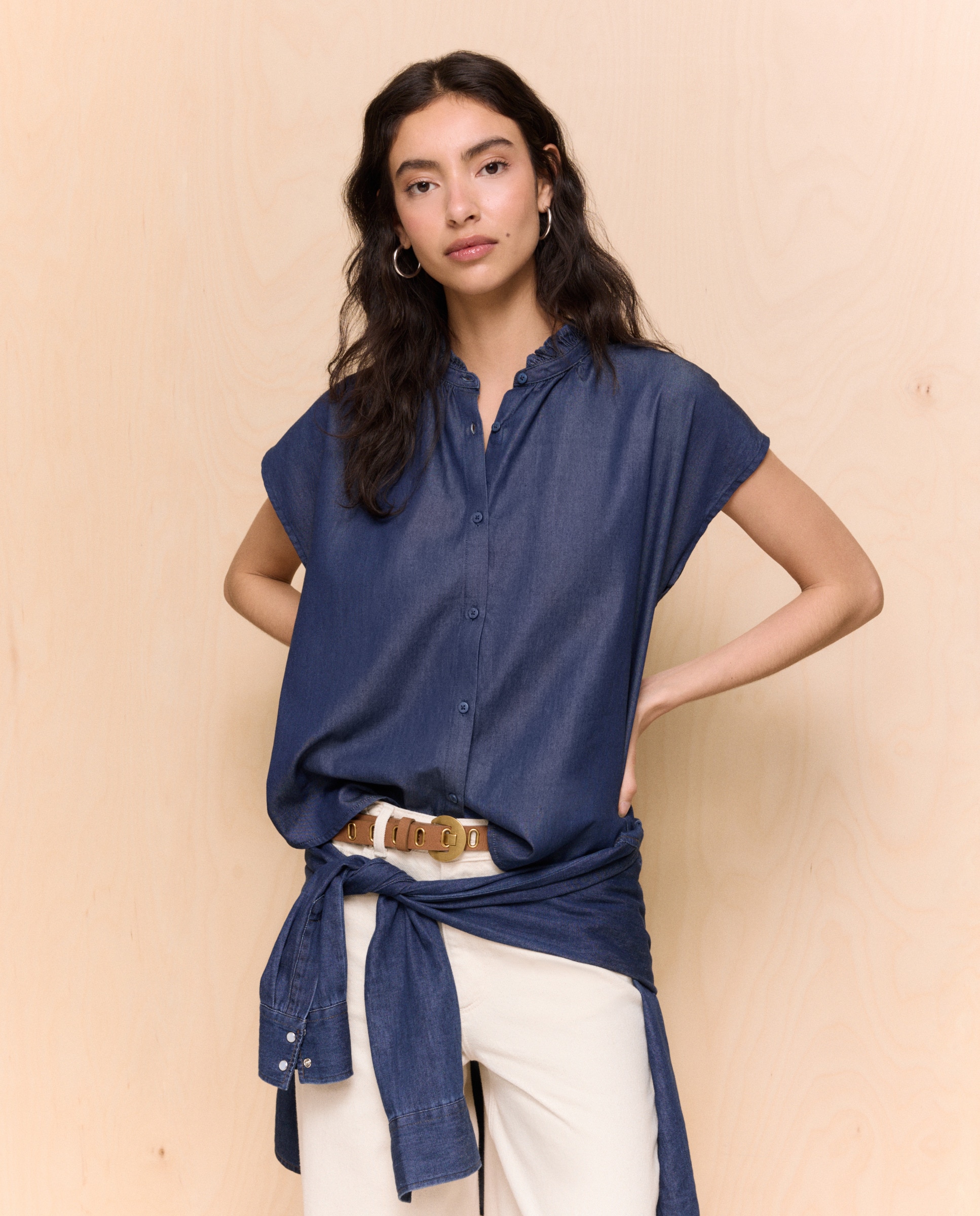 Camisa de Ganga sem Mangas Azul-escuro-2