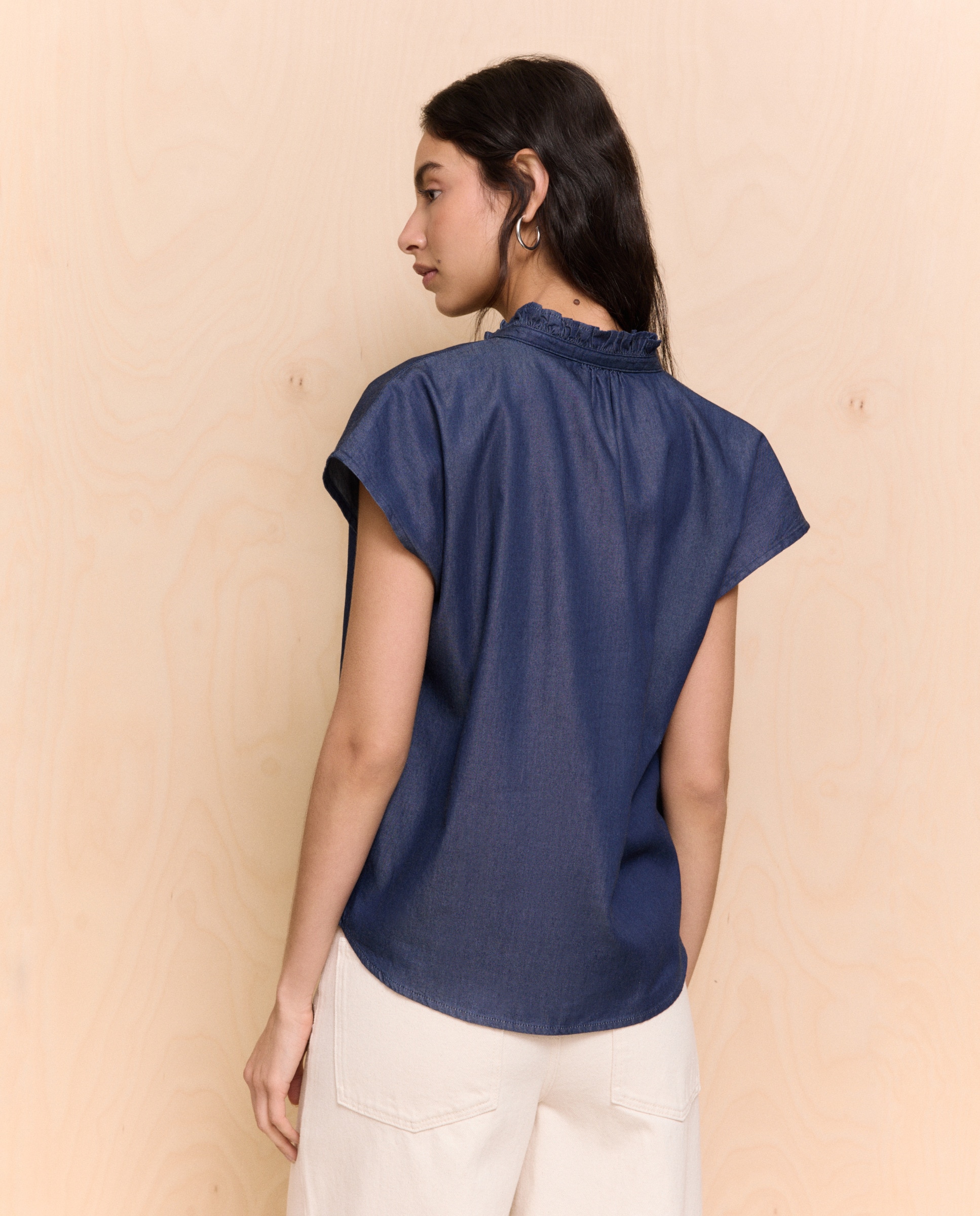 Camisa de Ganga sem Mangas Azul-escuro-3
