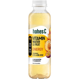 agua sabor melocotón y maracuyá Energy con vitaminas C, E, A, B5 Y B12 botella 500 ml - Hohes C