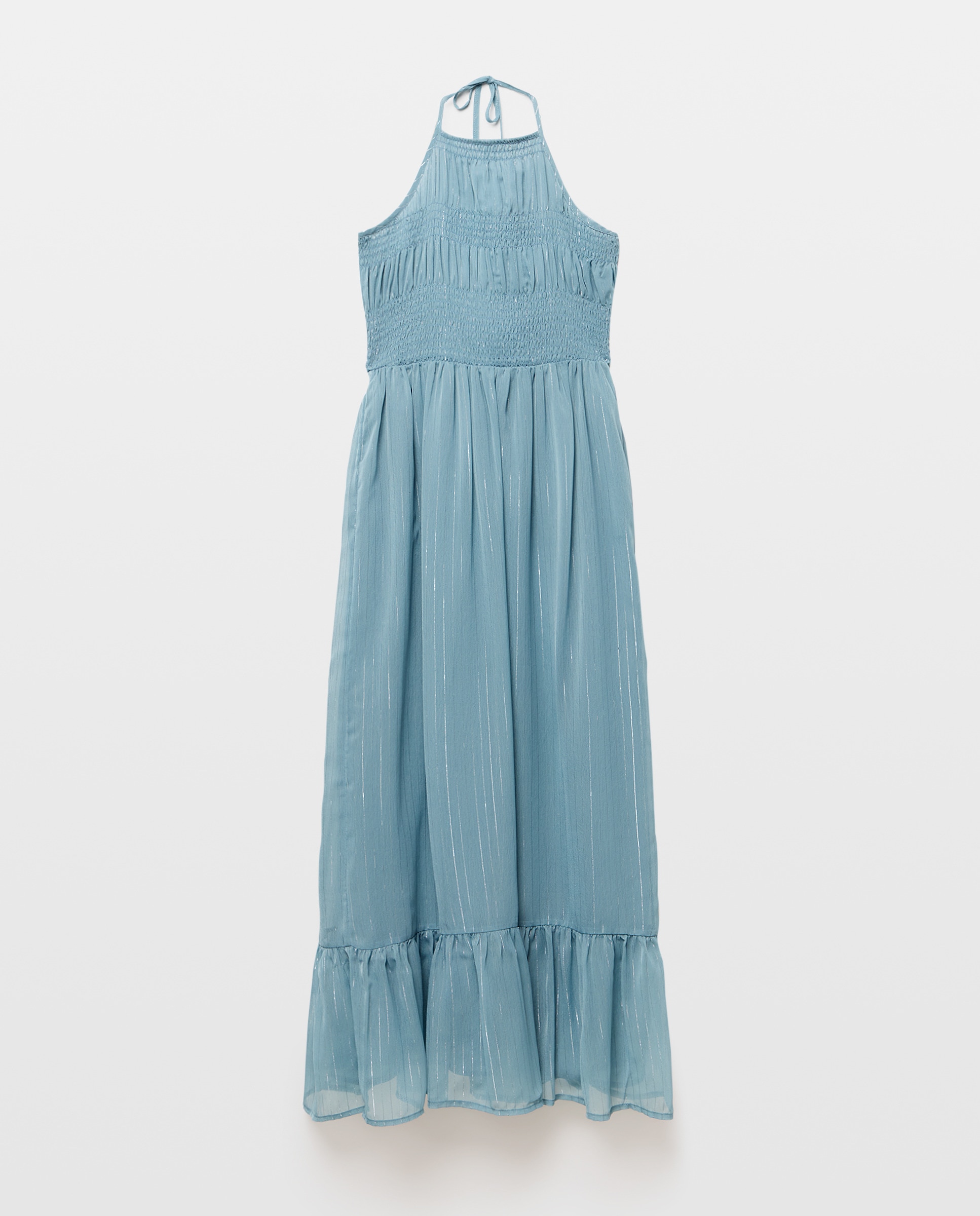 Vestido de Chiffon Halter com Fio Metalizado Esmeralda-4