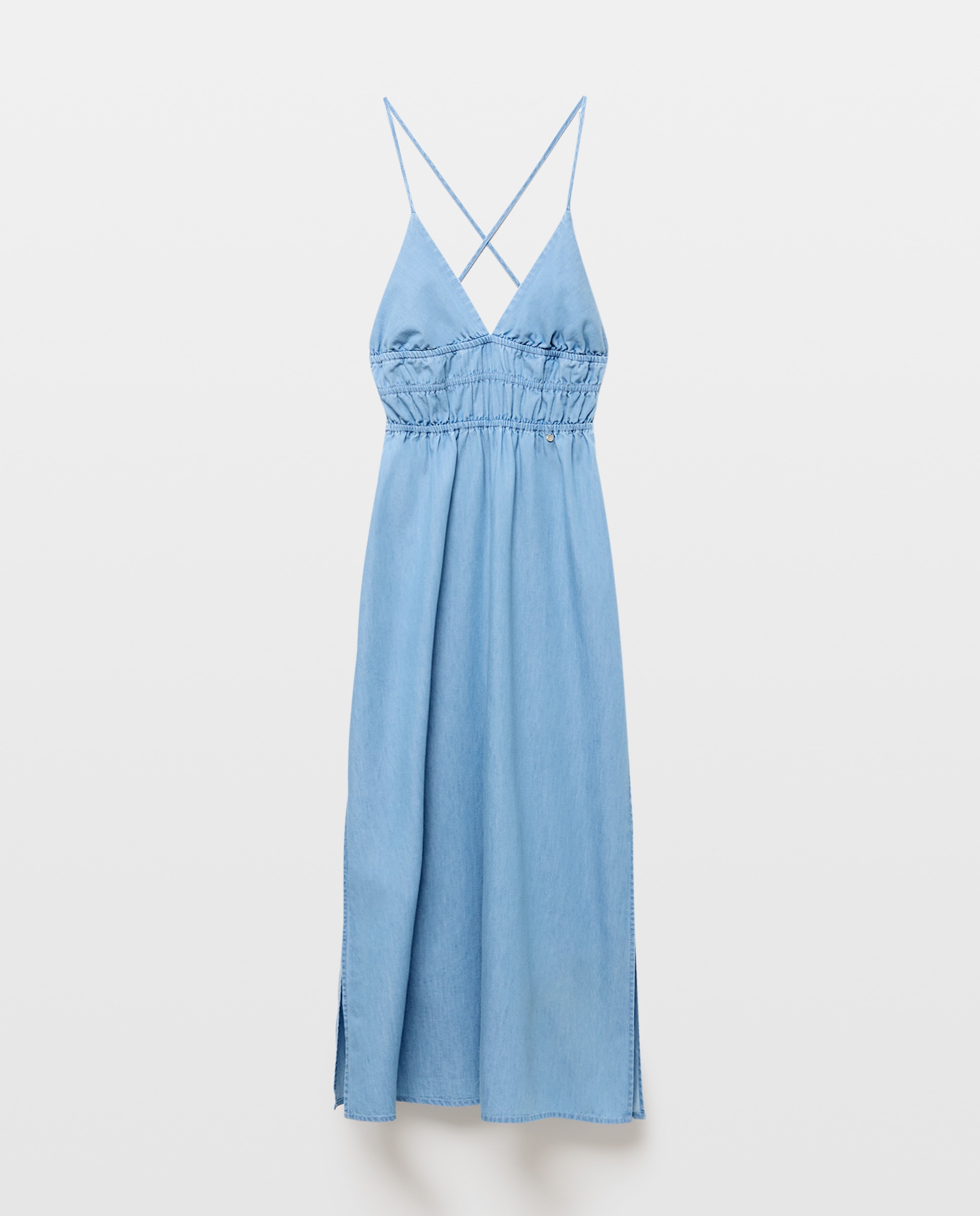 Vestido Comprido de Ganga Clara 400 Azul-4