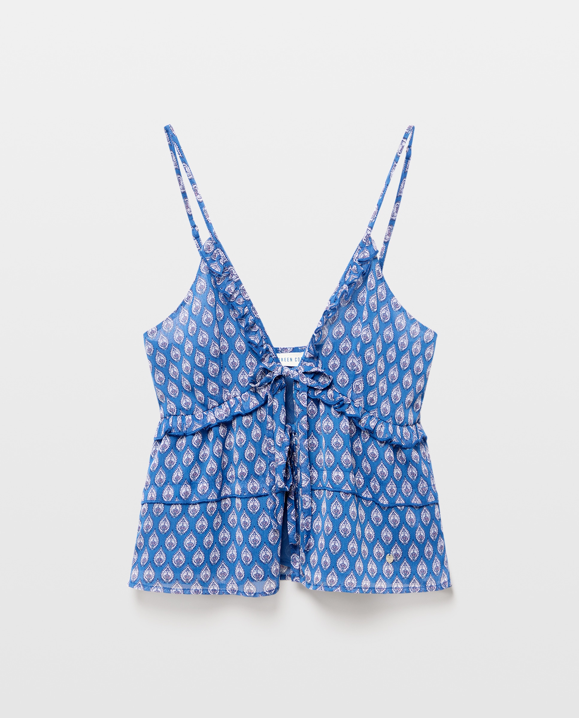 Top de Chiffon com Laços e Estampado Azul pálido-4