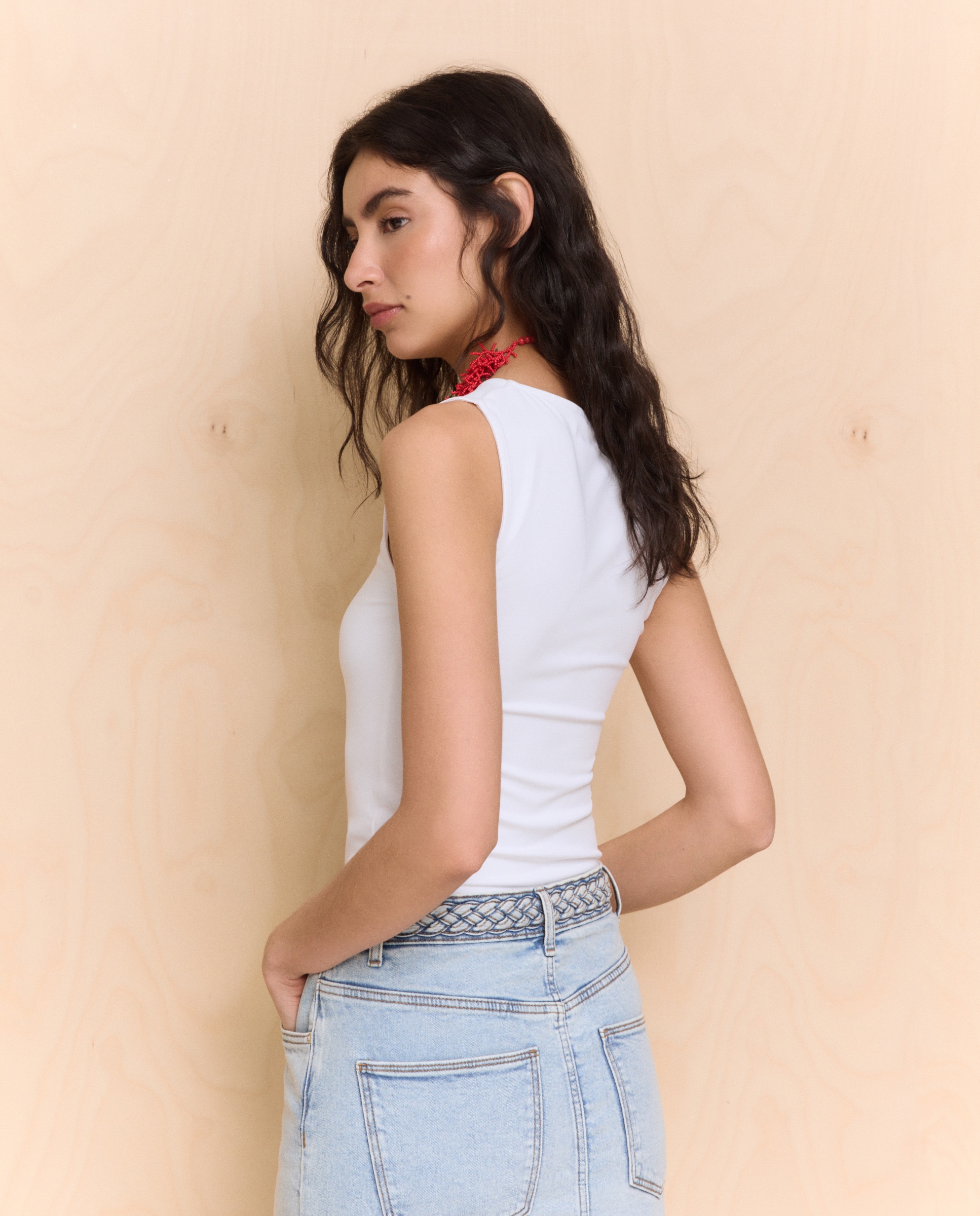 Camiseta lisa sin mangas de mujer - Easy Wear - Blanco Blanco-2