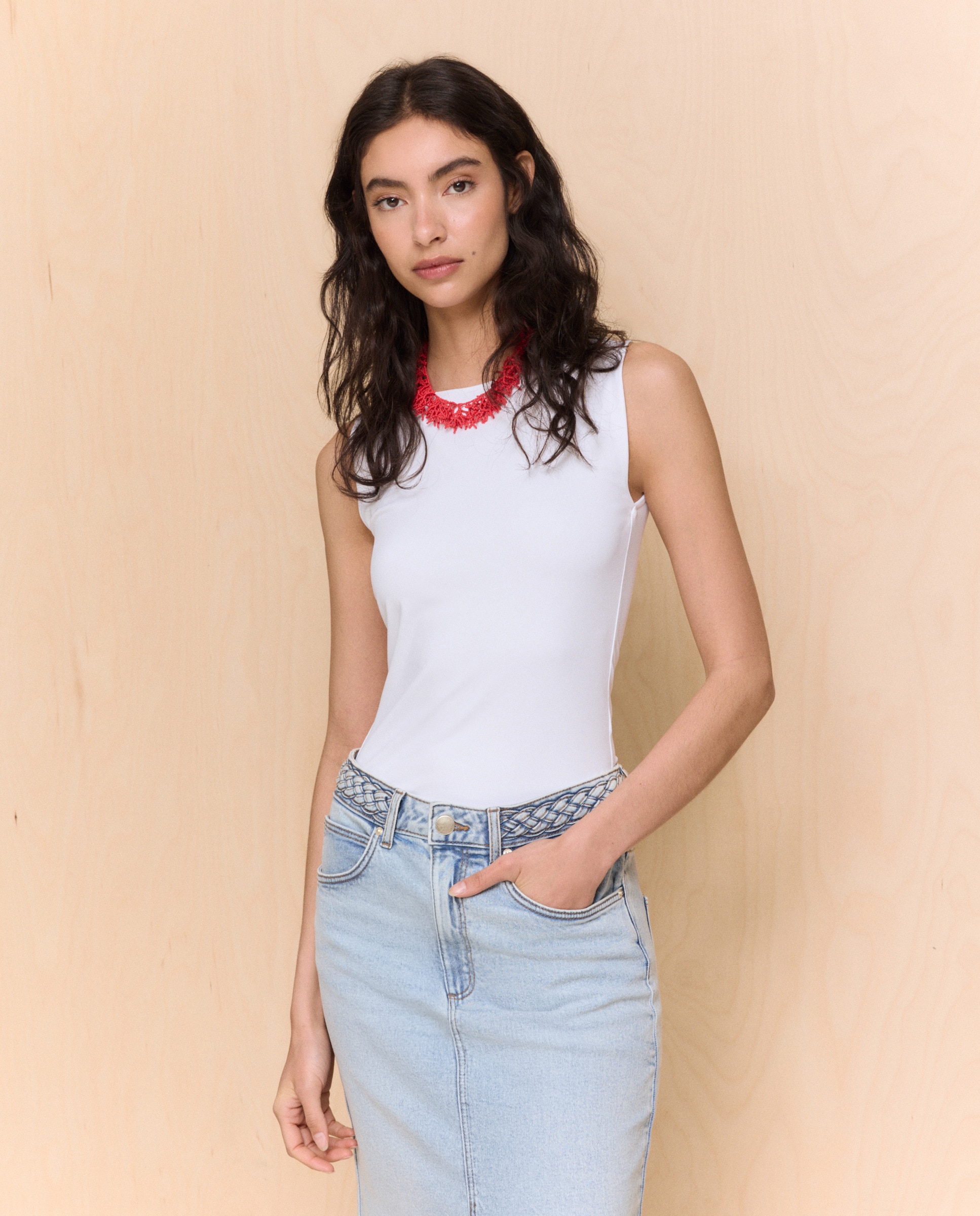 Camiseta lisa sin mangas de mujer - Easy Wear - Blanco Blanco-1