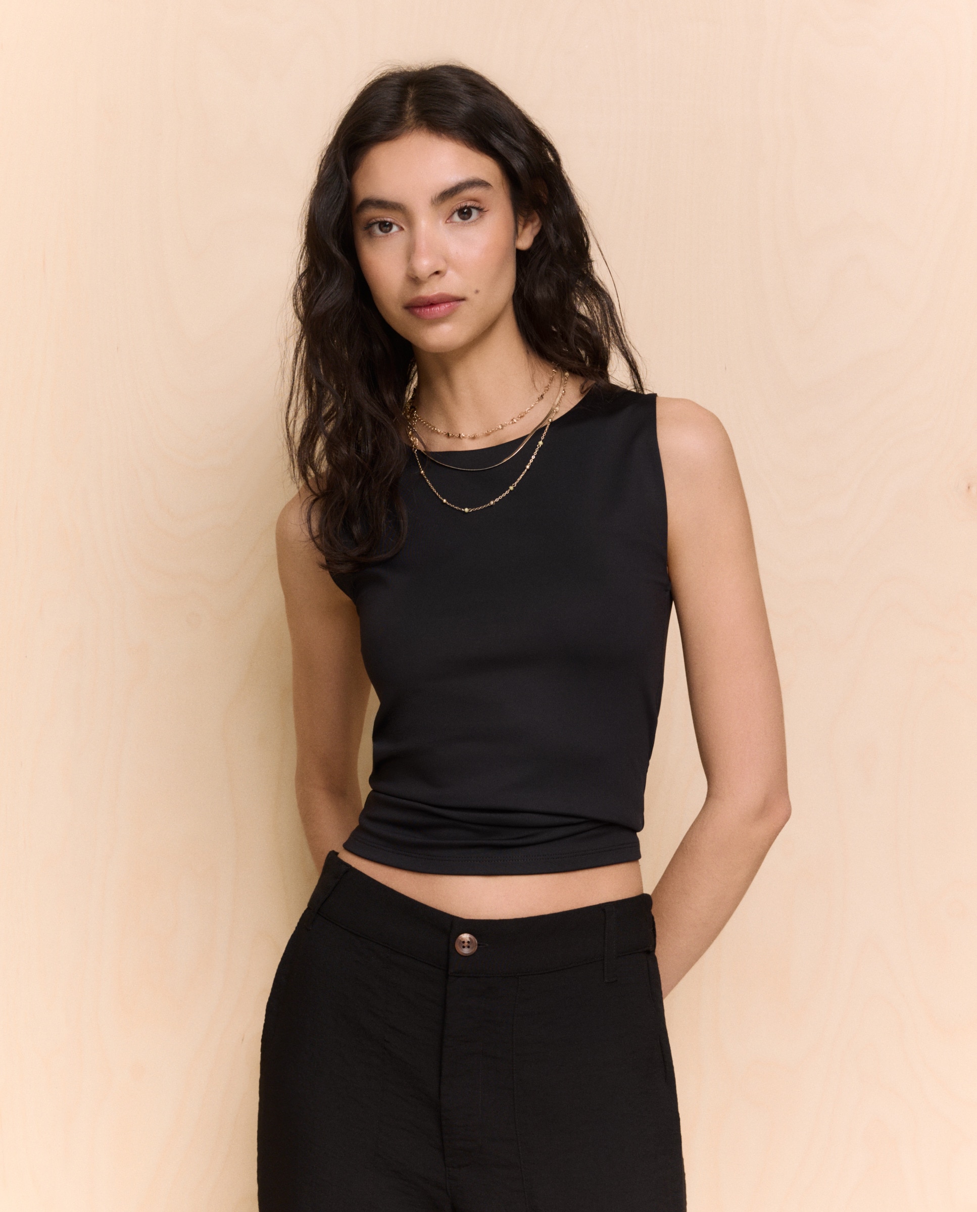 Camiseta lisa sin mangas de mujer - Easy Wear - Negro Negro-1