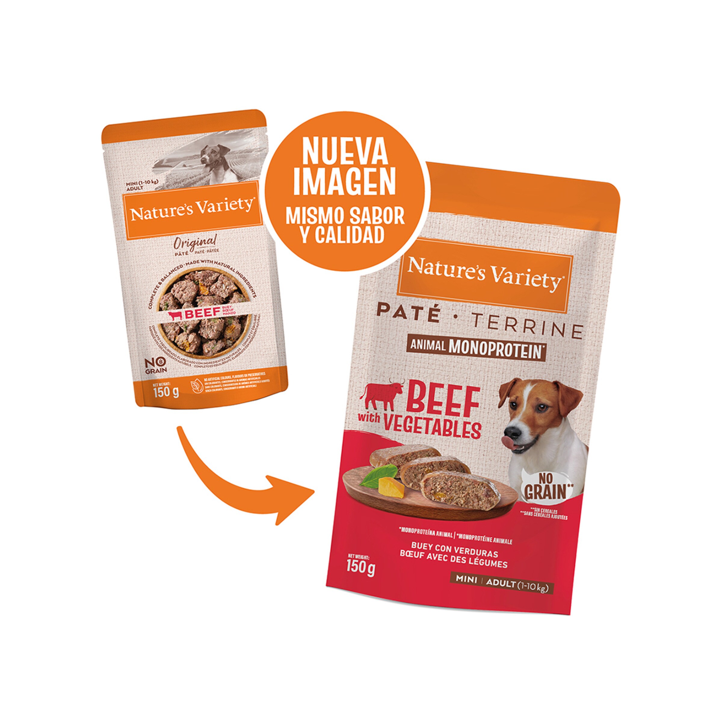 Comida húmeda para perros adultos minis Nature's Variety no grain paté ternera 150 g 2