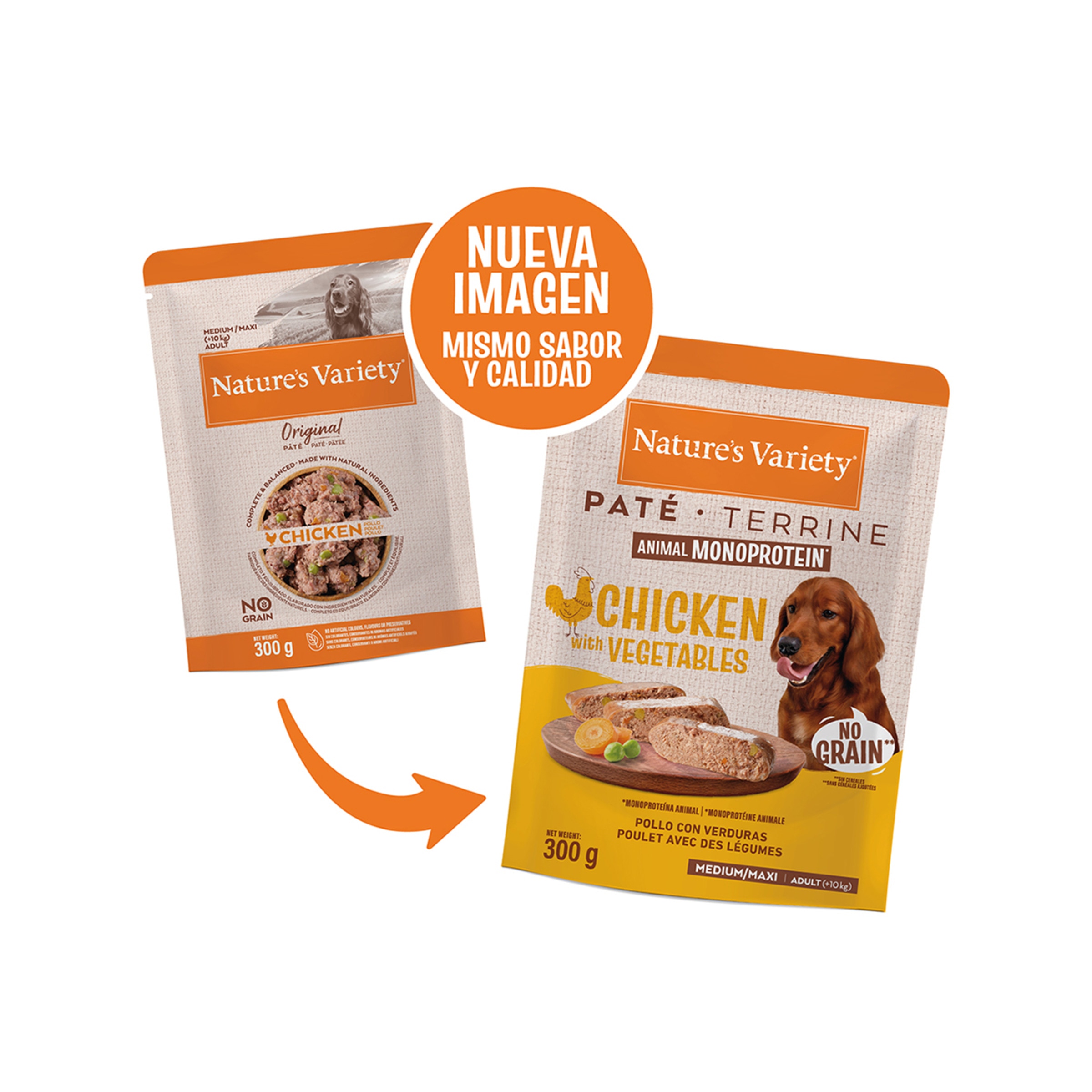 Comida húmeda para perros adultos medianos y grandes Nature's Variety No Grain paté pollo con verduras 300 g 2