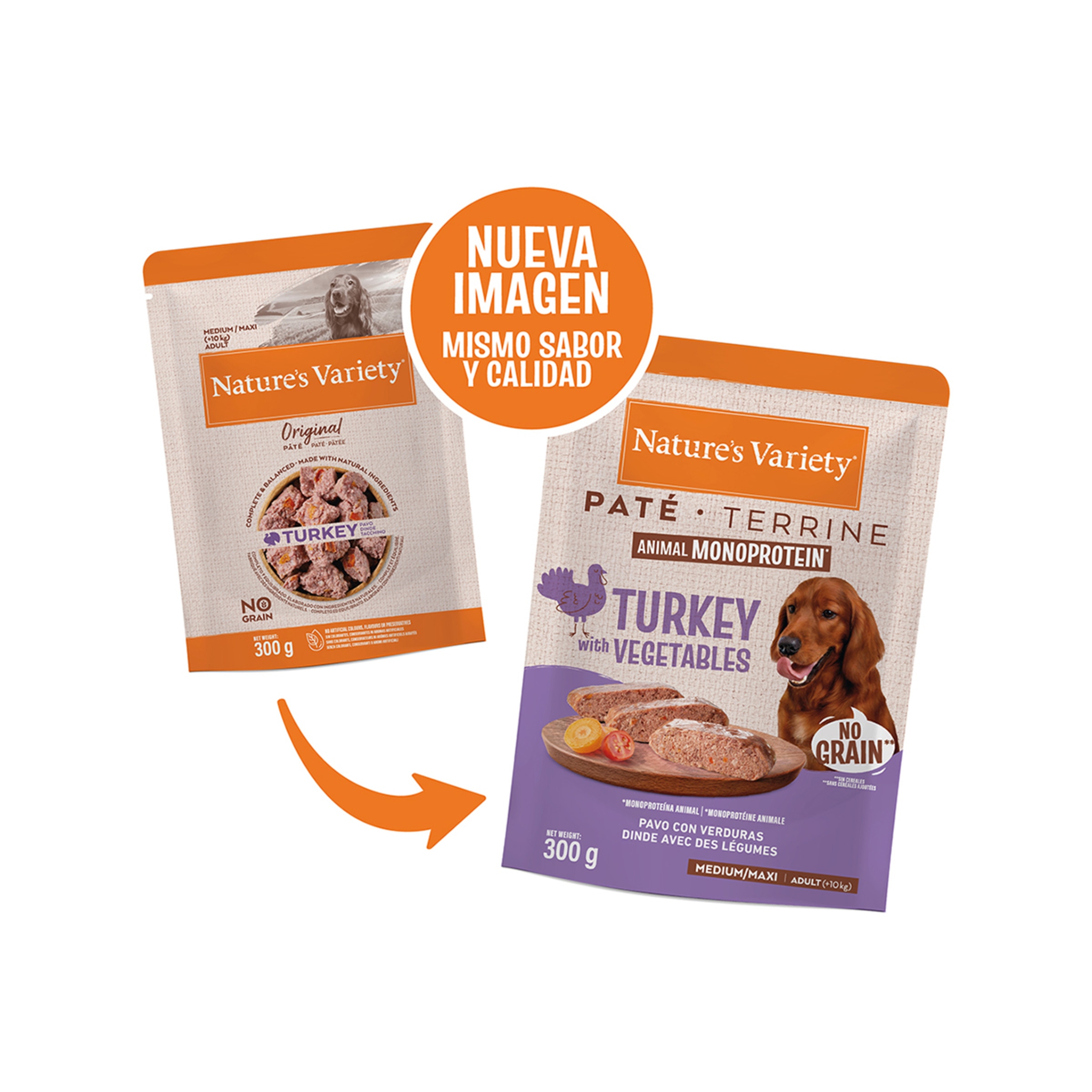 Comida húmeda para perros adultos medianos y grandes Nature's Variety paté pavo no grain 300 g 2