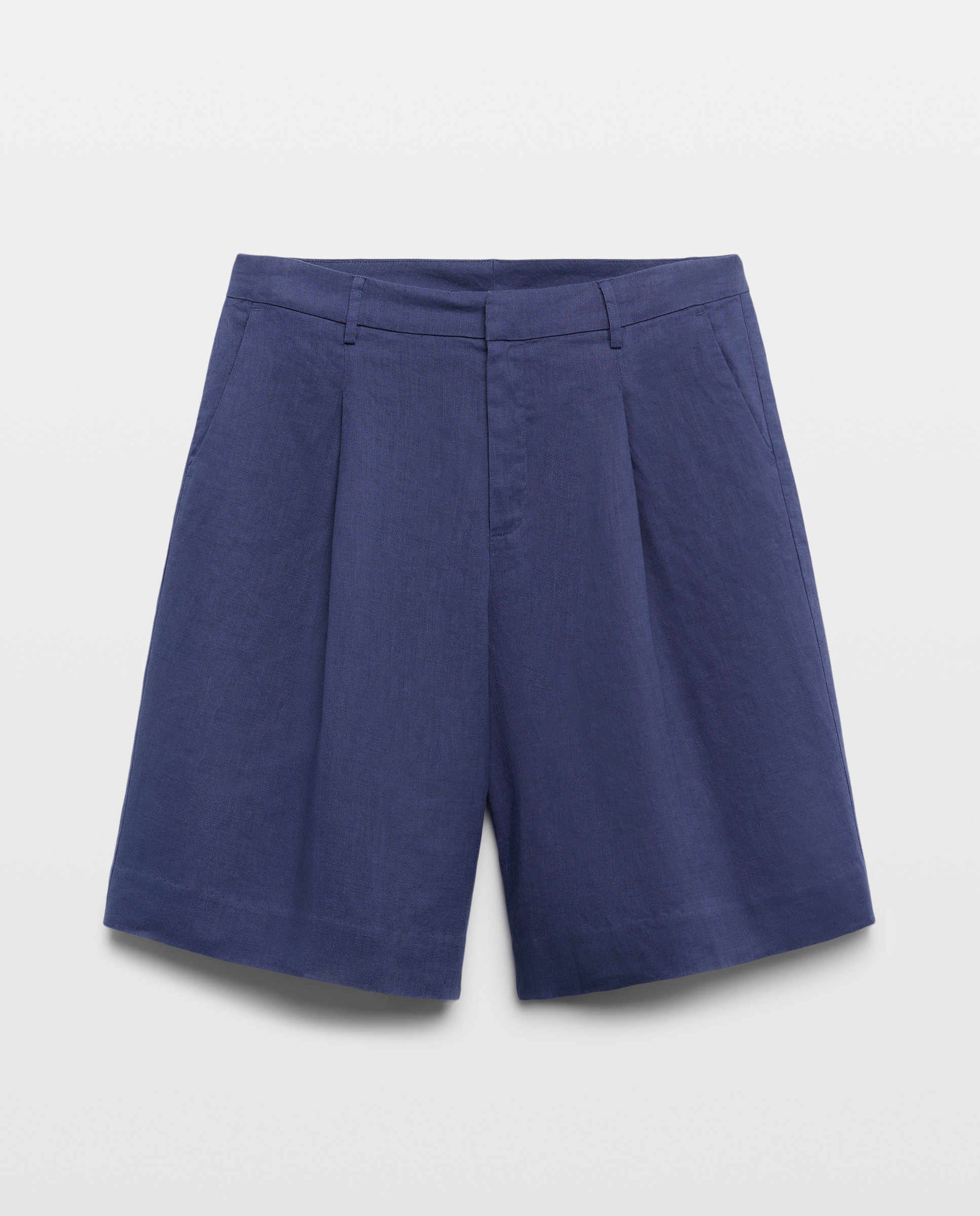 Bermudas Lisas com Prega de Linho Azul-marinho-4